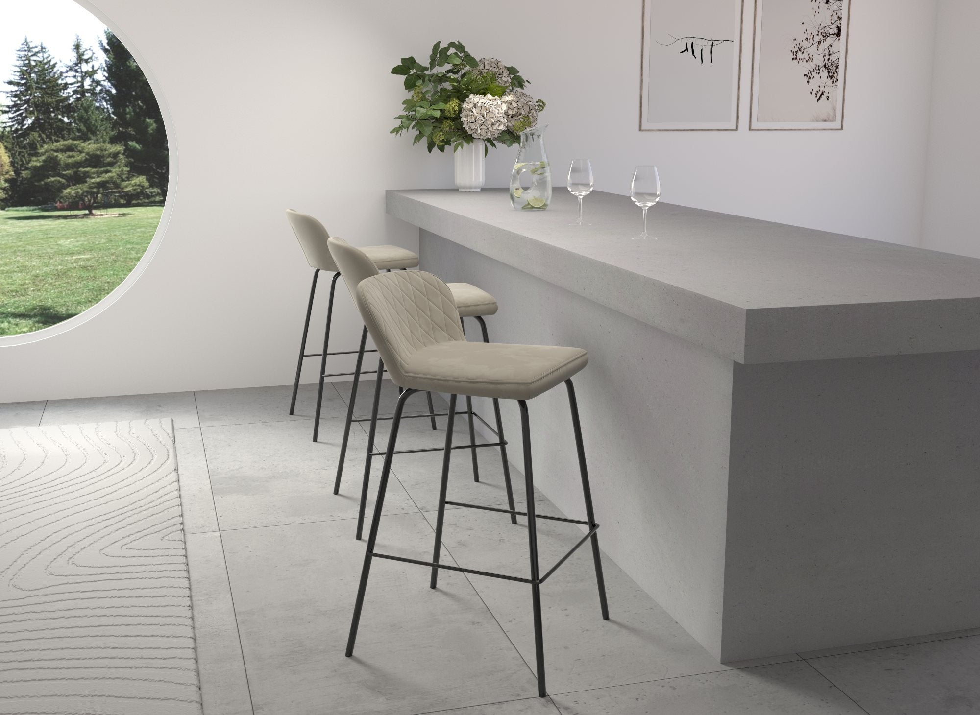 Juego de 2 taburetes de bar de diseño BOSCO en terciopelo beige