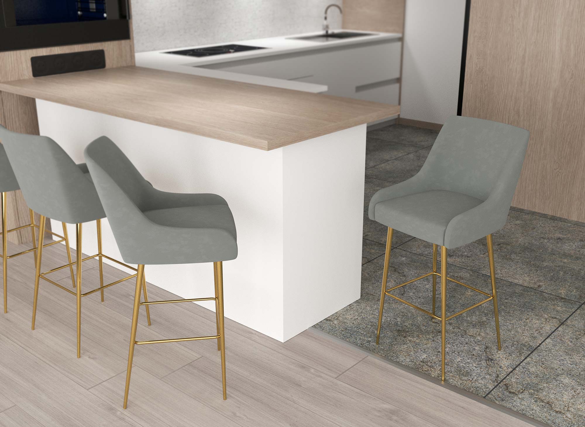 Juego de 2 taburetes de bar de diseño LALYA en terciopelo gris