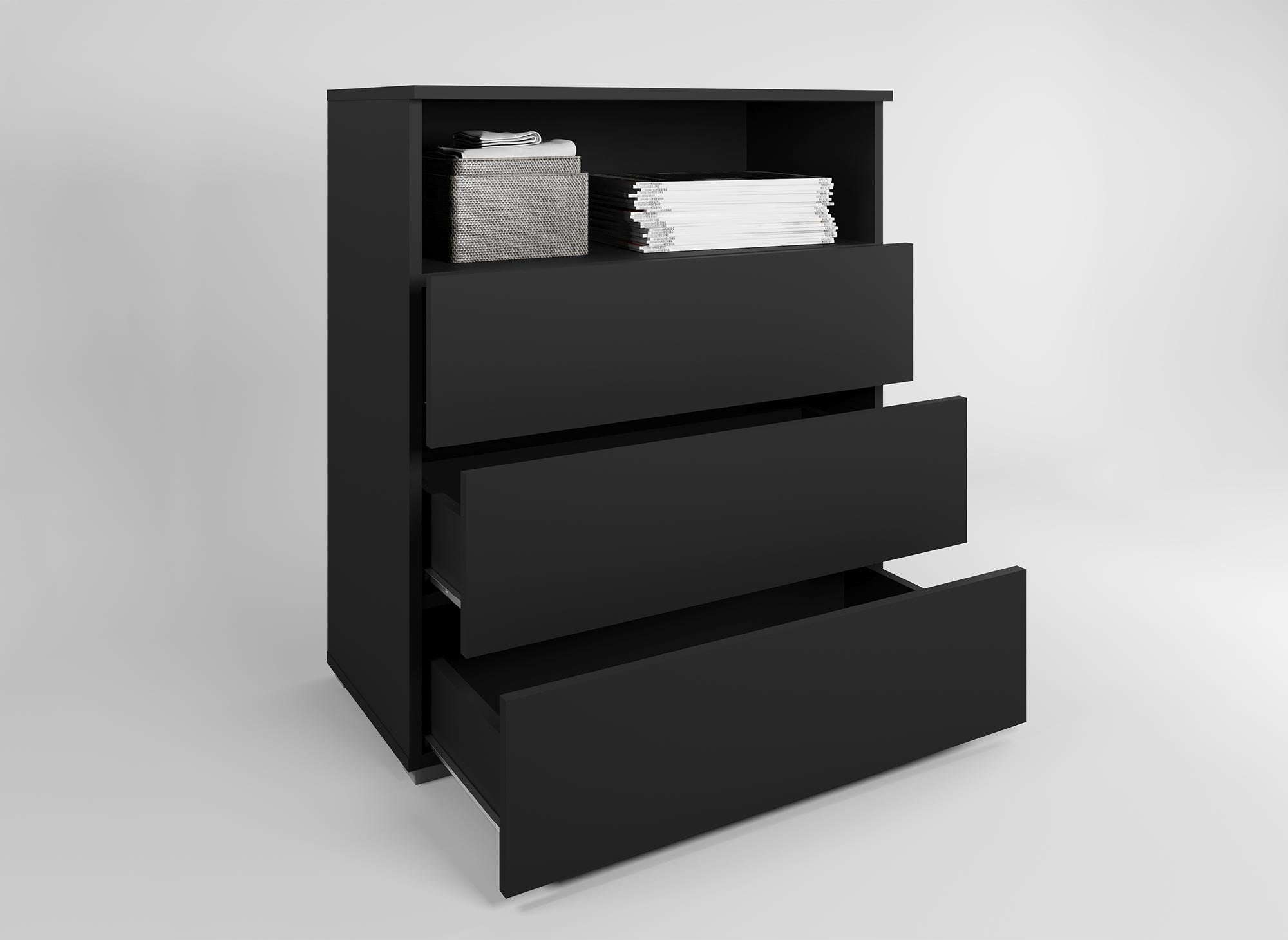 Zapatero BAKI negro con 3 cajones y 1 estante