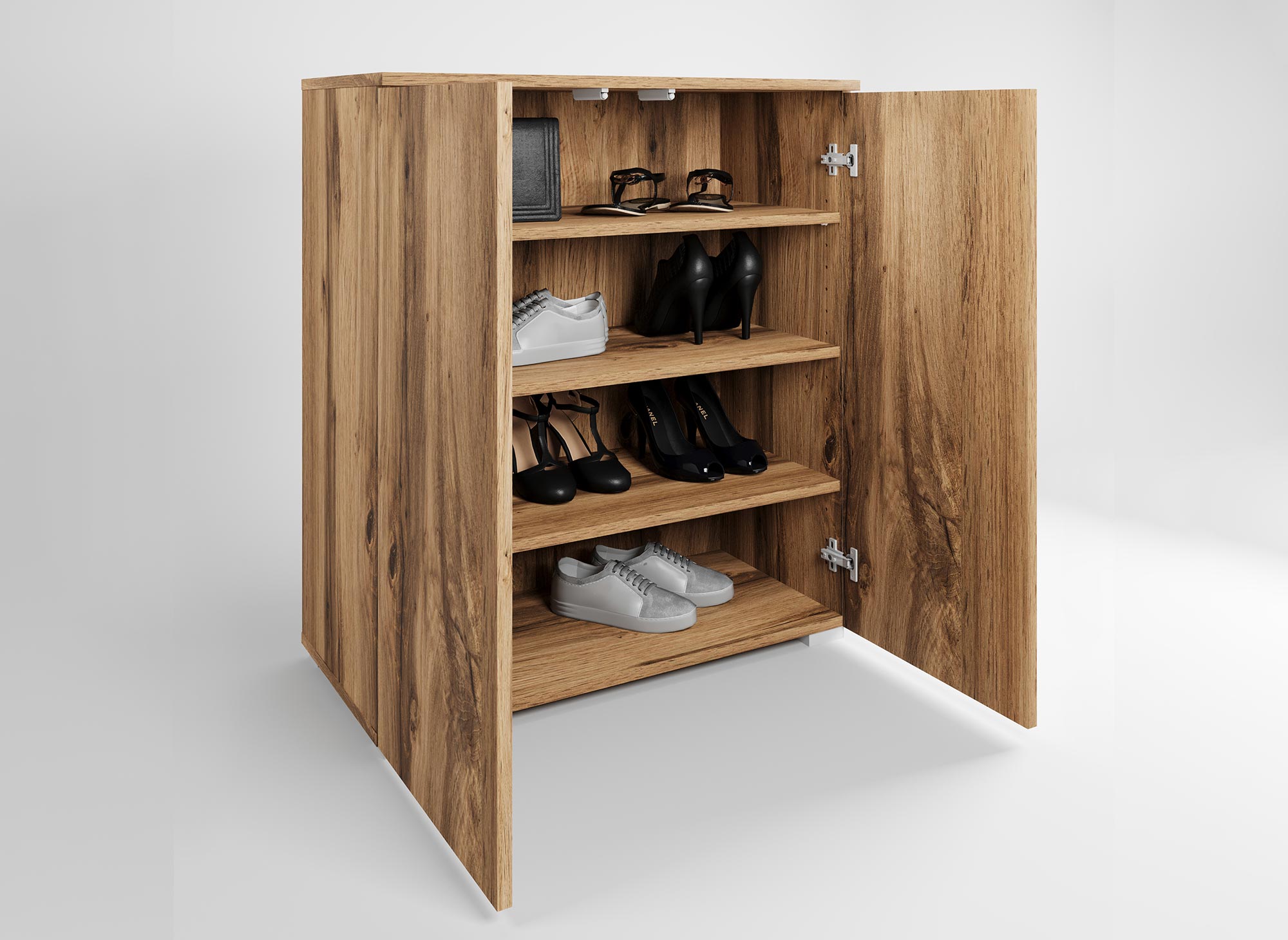 Zapatero de madera BAKI de 2 puertas y 4 cajones