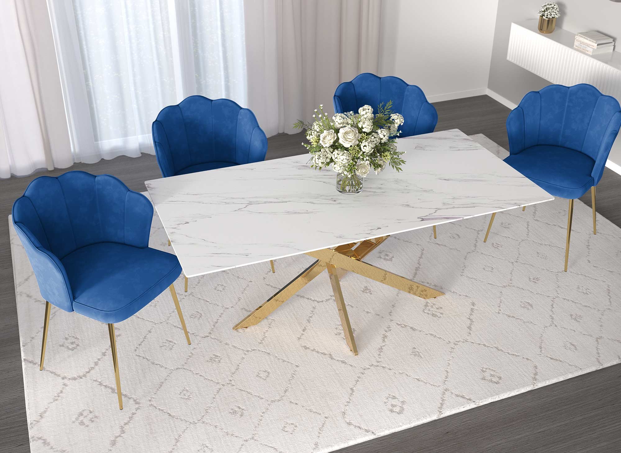 Juego de 2 sillas de diseño GARANCE en terciopelo azul