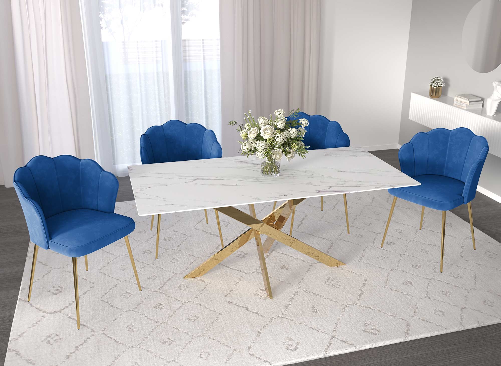 Juego de 2 sillas de diseño GARANCE en terciopelo azul