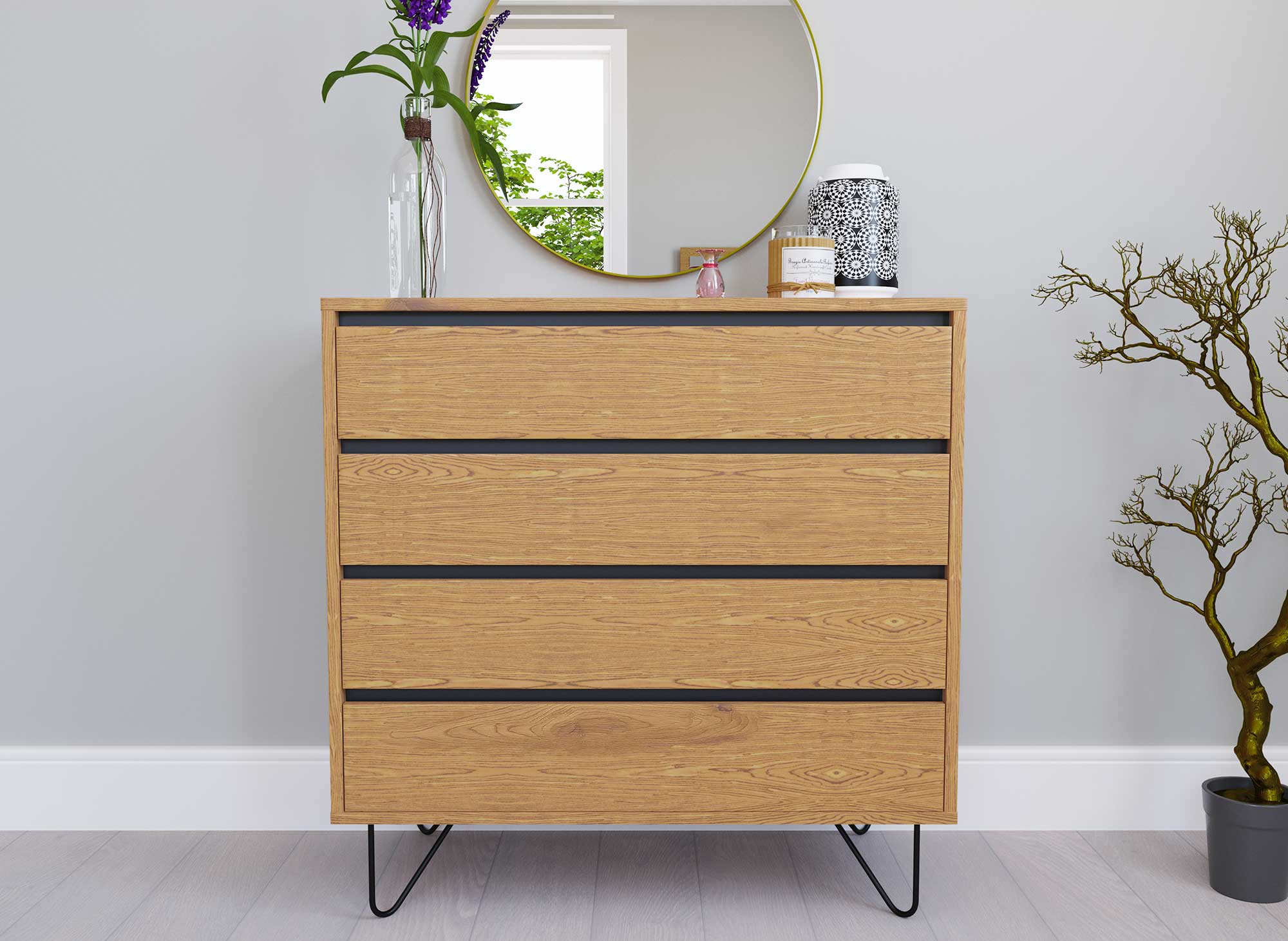 Cómoda de madera DARINA de 4 cajones