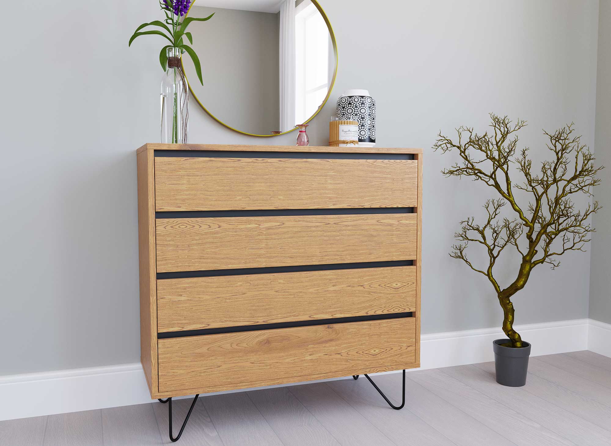 Cómoda de madera DARINA de 4 cajones