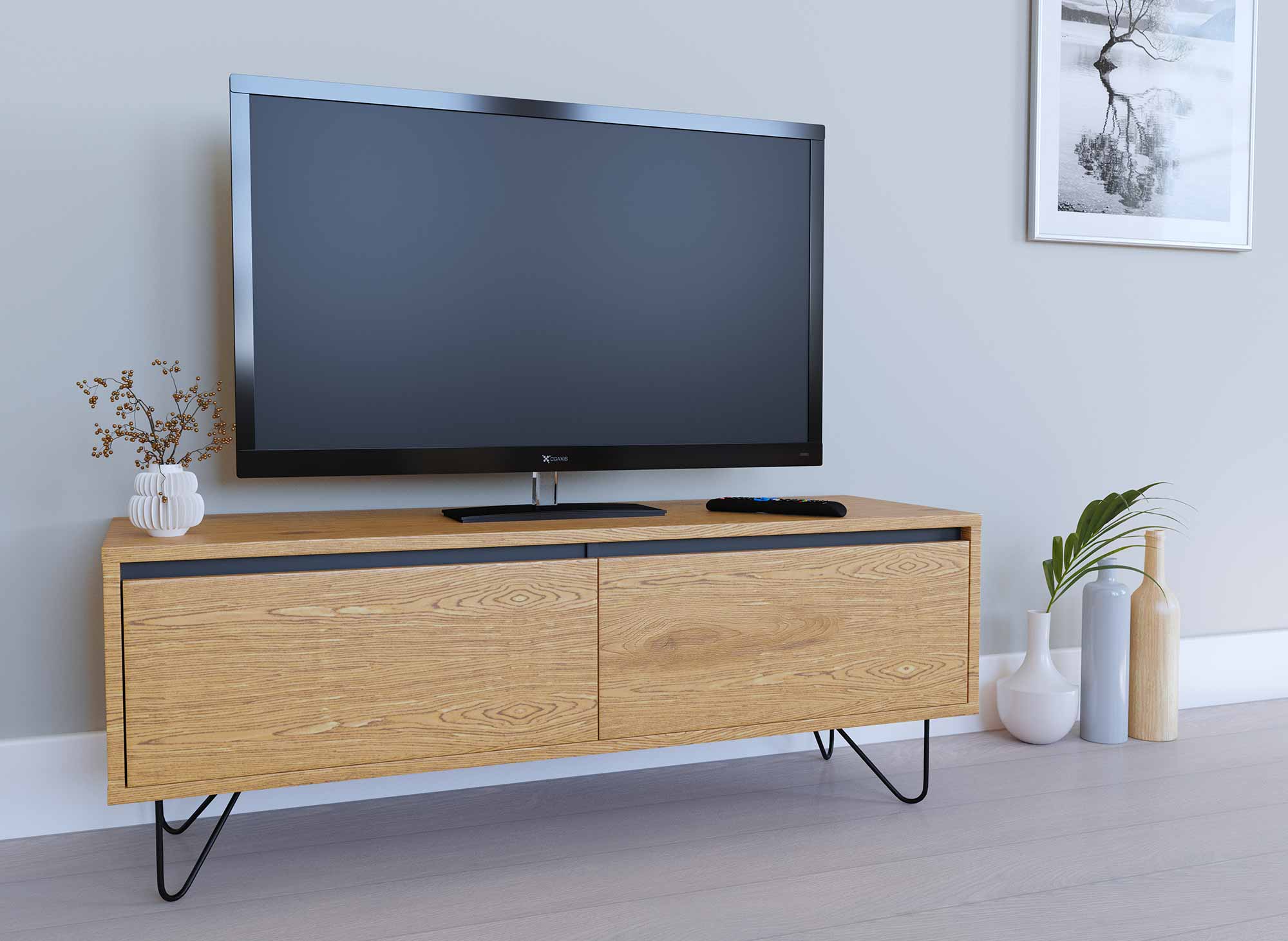 Mueble de TV DARINA con 1 cajón y 1 puerta, fabricado en madera.
