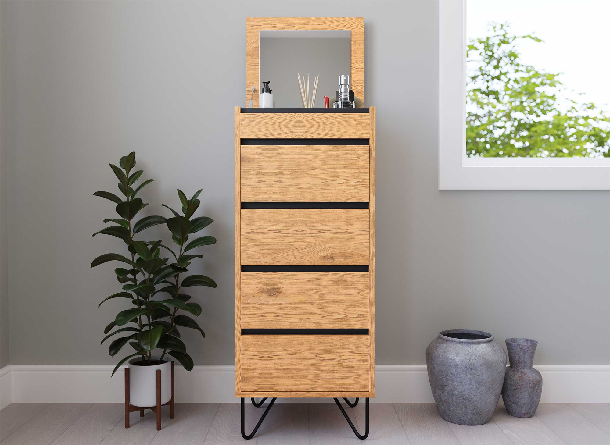 Cómoda de madera DARINA de 4 cajones con tocador integrado