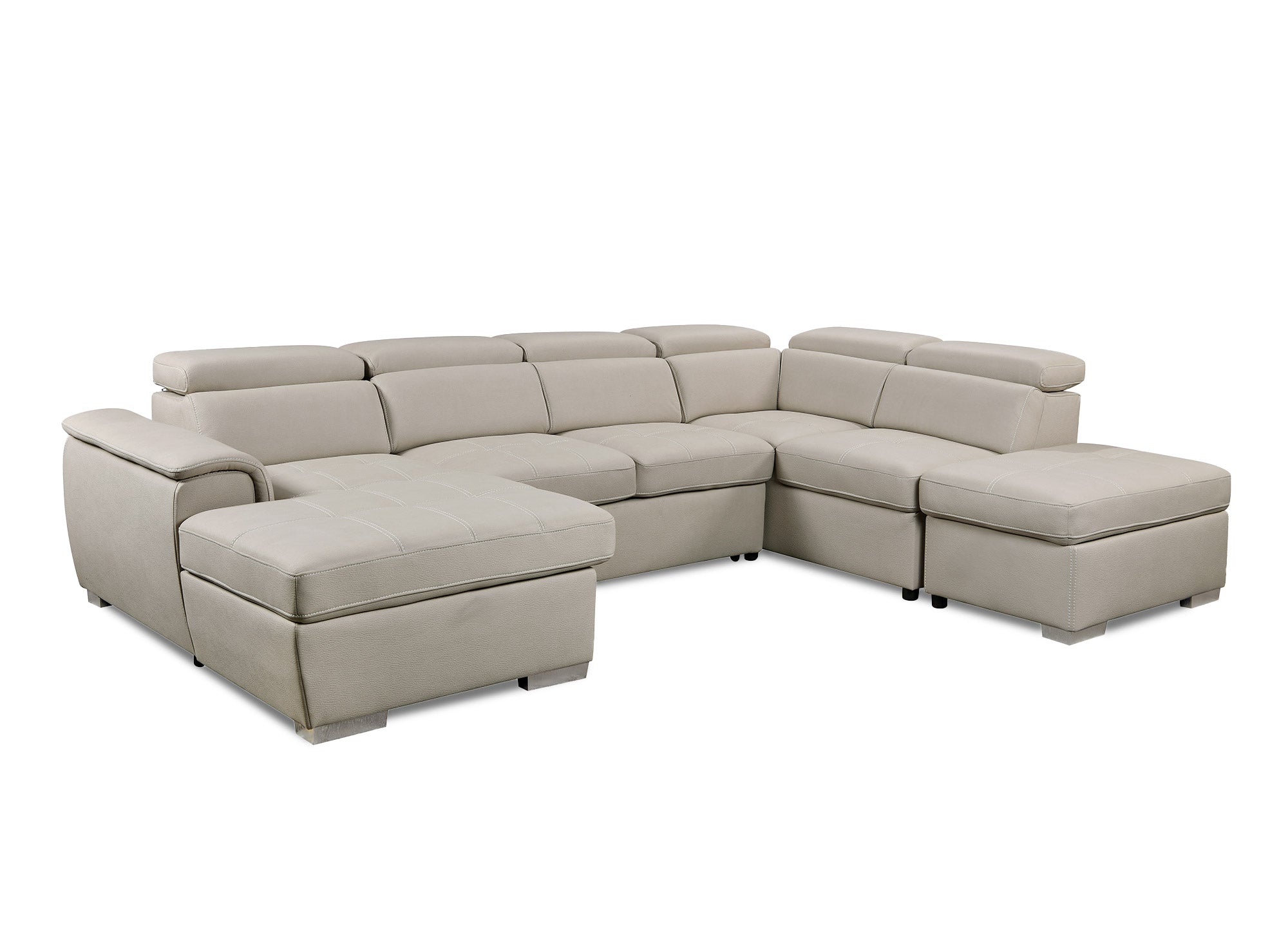 Sofá convertible y panorámico OLIVER con compartimento de almacenamiento en tela beige - Esquina izquierda