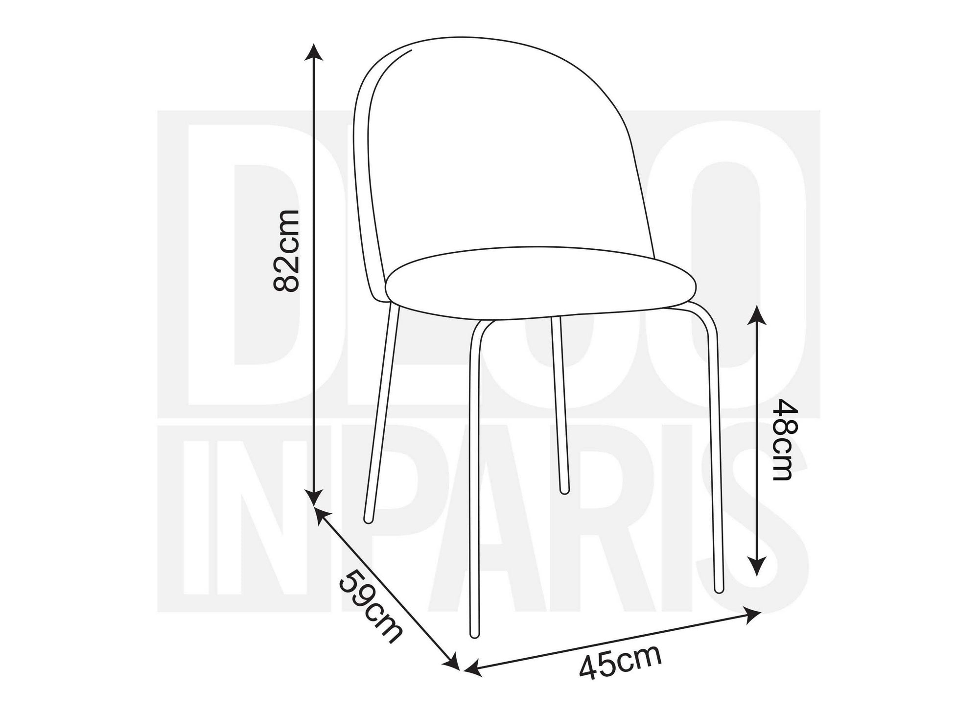 Juego de 2 sillas de diseño en terciopelo gris con patas negras KENNETH