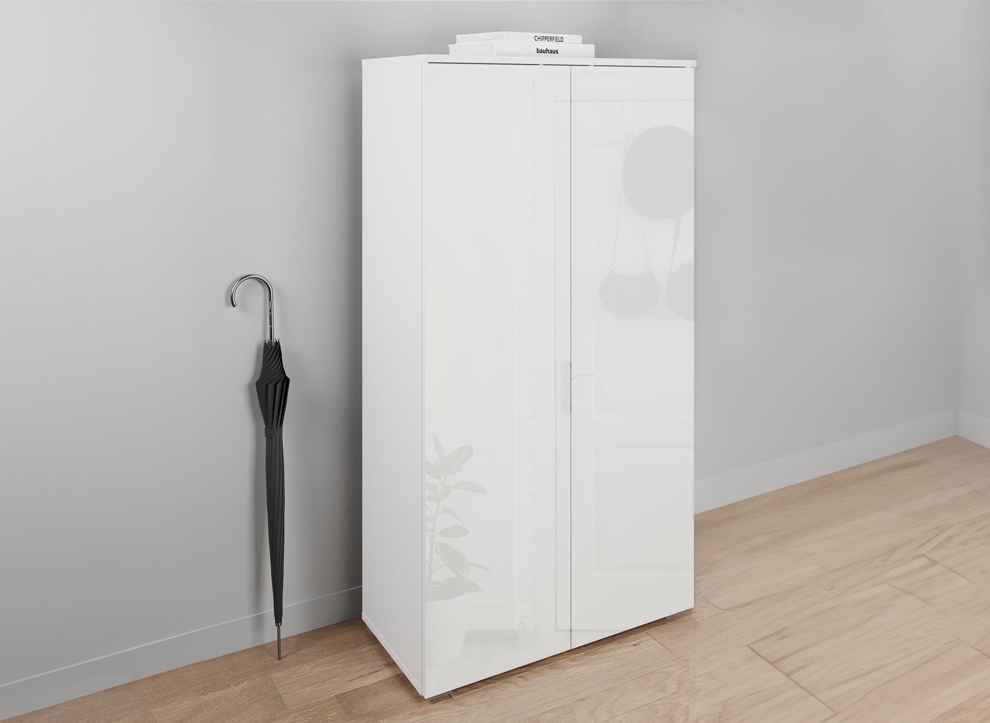 Zapatero BAKI blanco con 2 puertas y 6 cajones