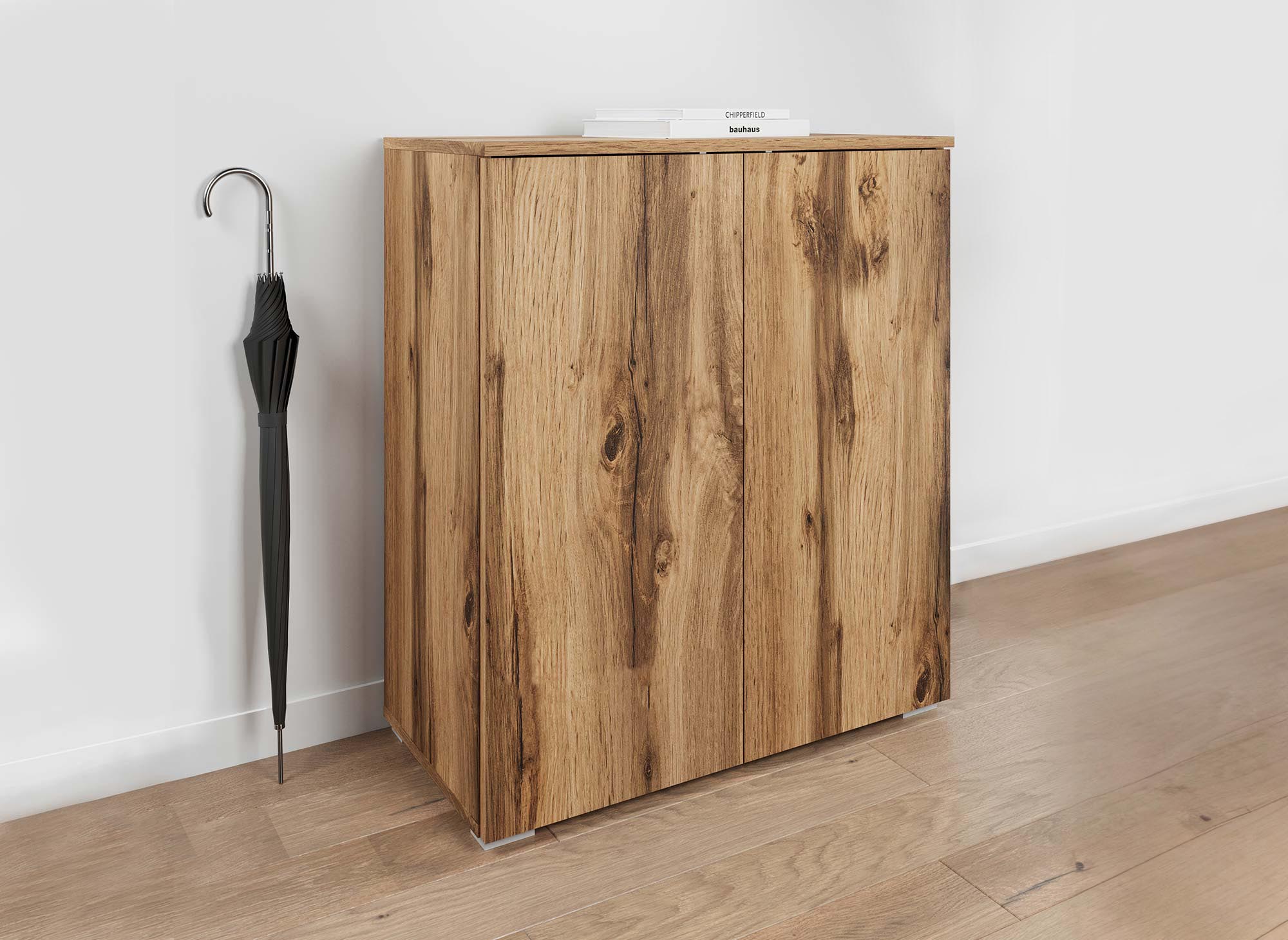 Zapatero de madera BAKI de 2 puertas y 4 cajones