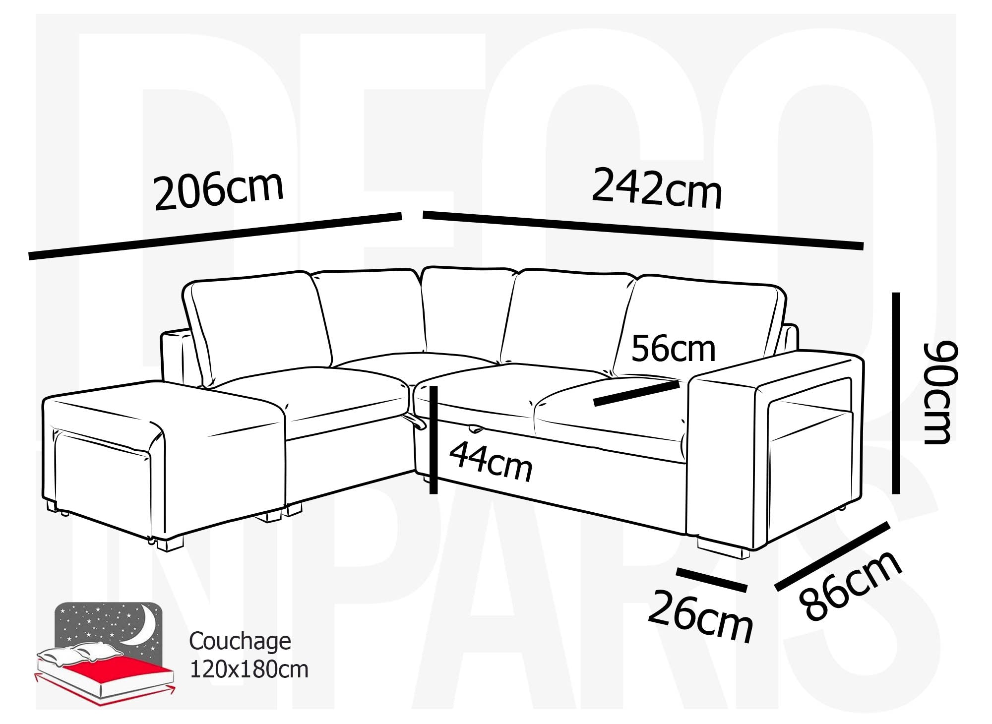 Sofá cama esquinero ALBAN de tela beige - Esquina izquierda