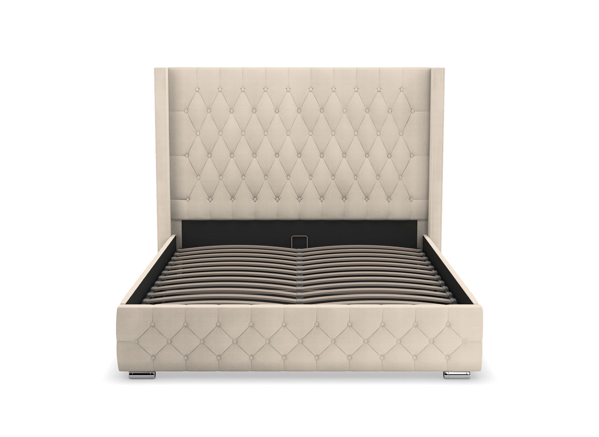 Cama con almacenaje PERLA de terciopelo beige 160x200 cm