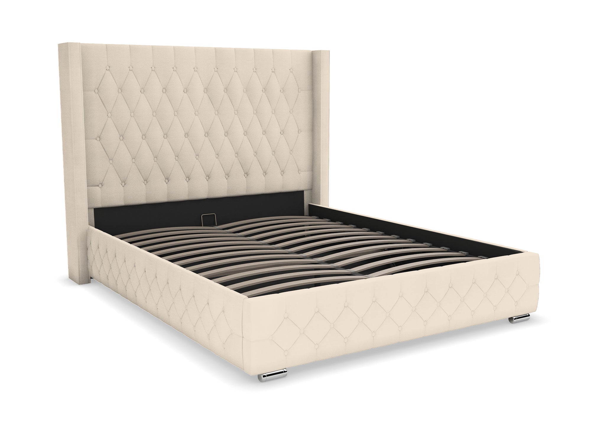 Cama con almacenaje PERLA de terciopelo beige 140x190 cm