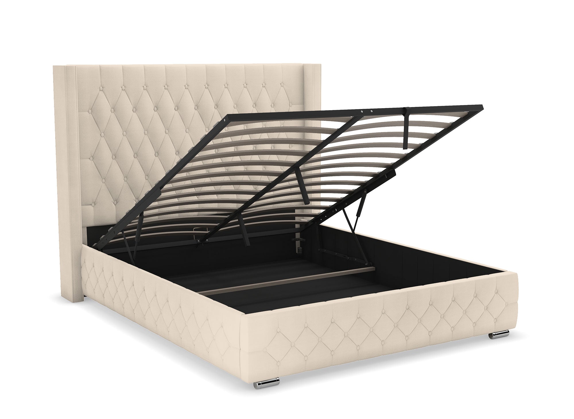 Cama con almacenaje PERLA de terciopelo beige 140x190 cm