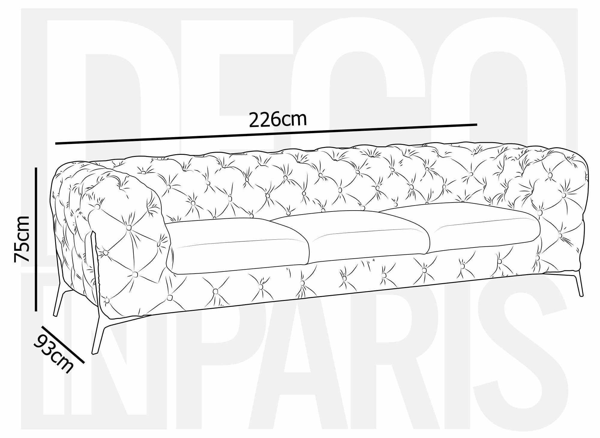 Sofá Chesterfield de 3 plazas CARMEN capitoné en terciopelo beige