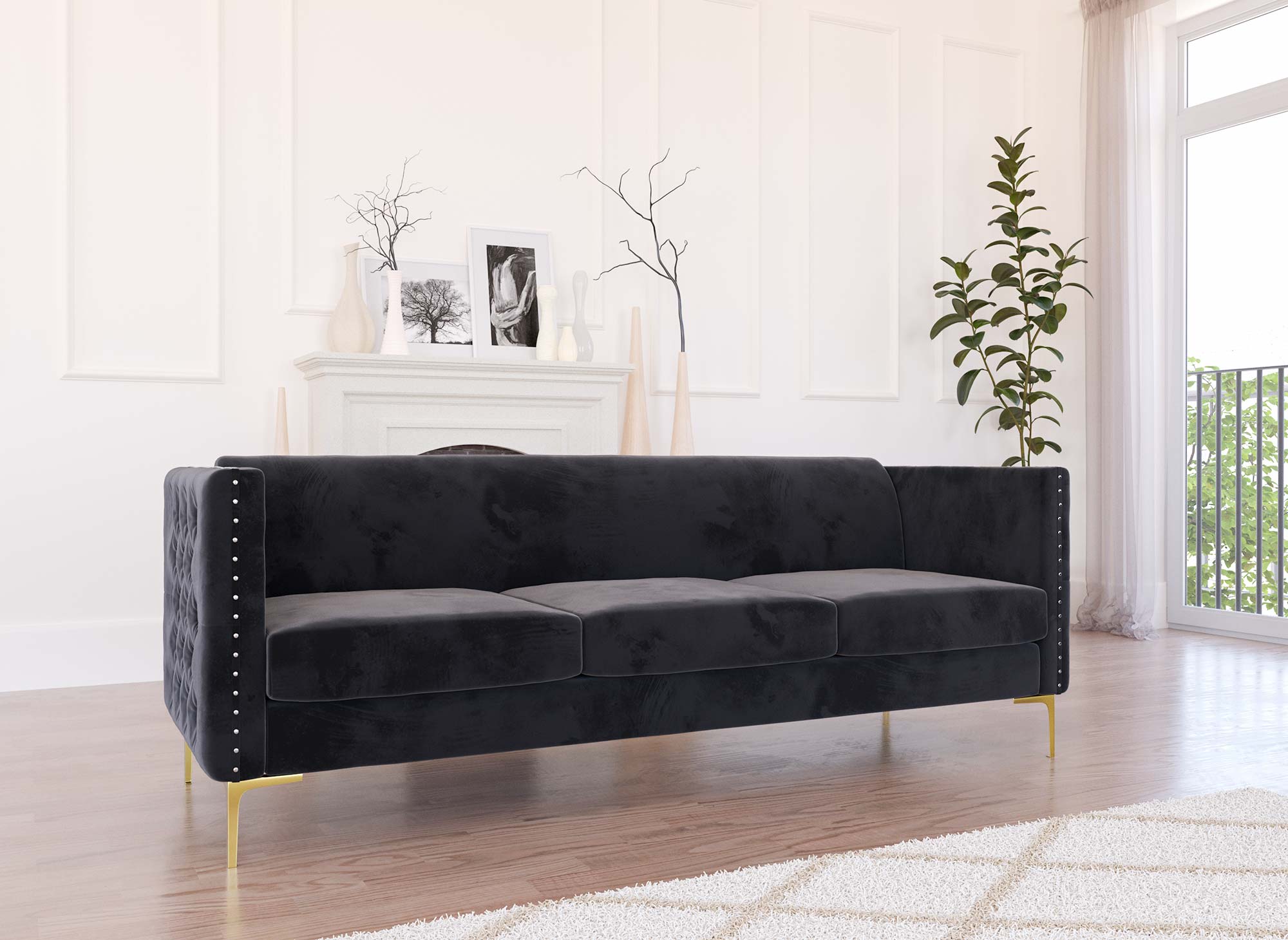 Sofá de 3 plazas CYNTHIA en terciopelo gris