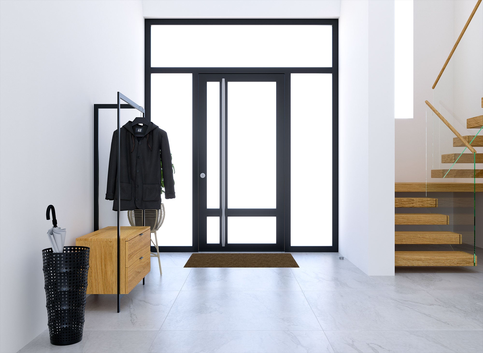 Mueble de entrada GLENN con armario con espejo y 2 cajones en madera y metal.