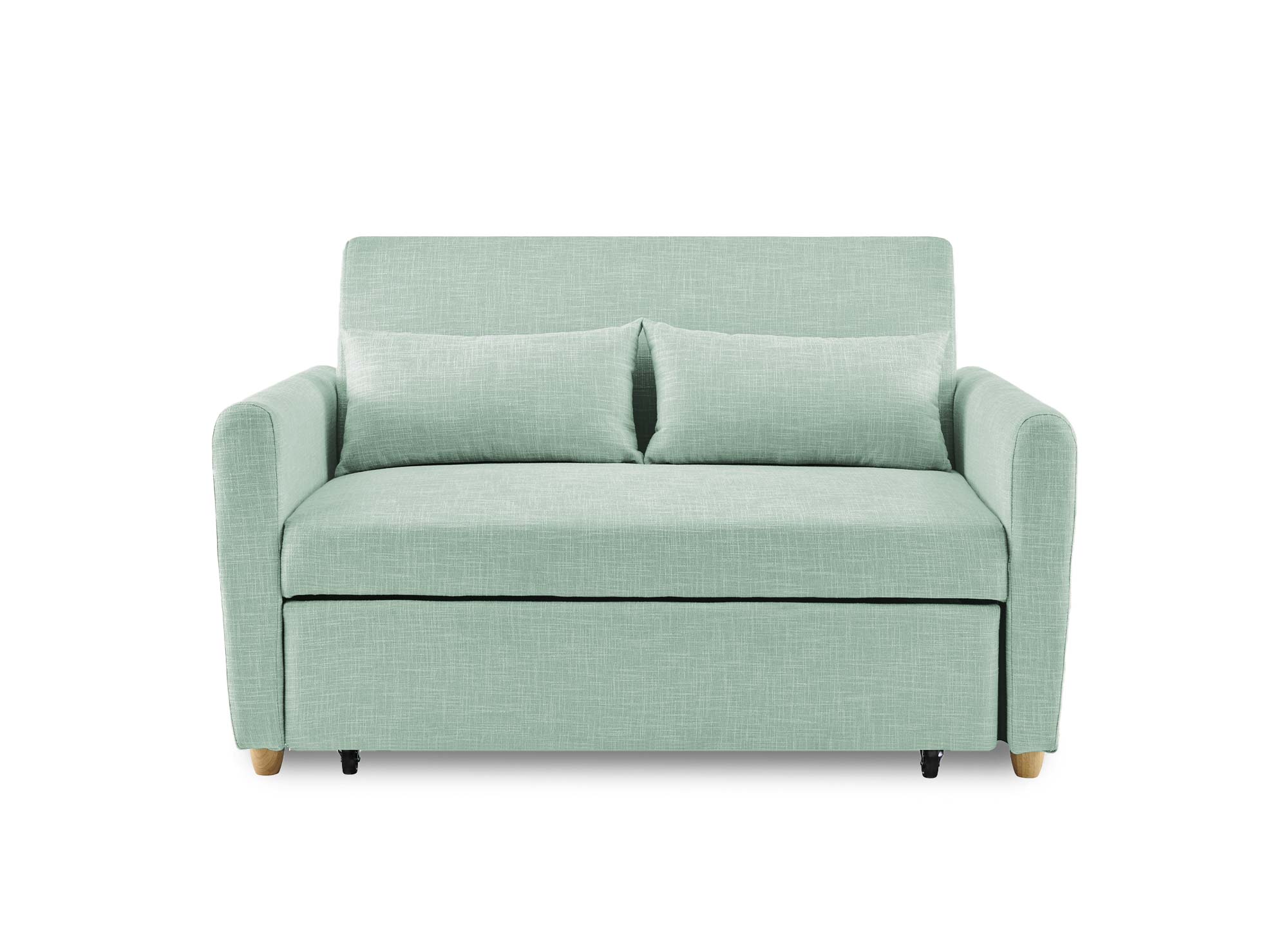 Sofá cama escandinavo convertible KALAYA en tela verde agua