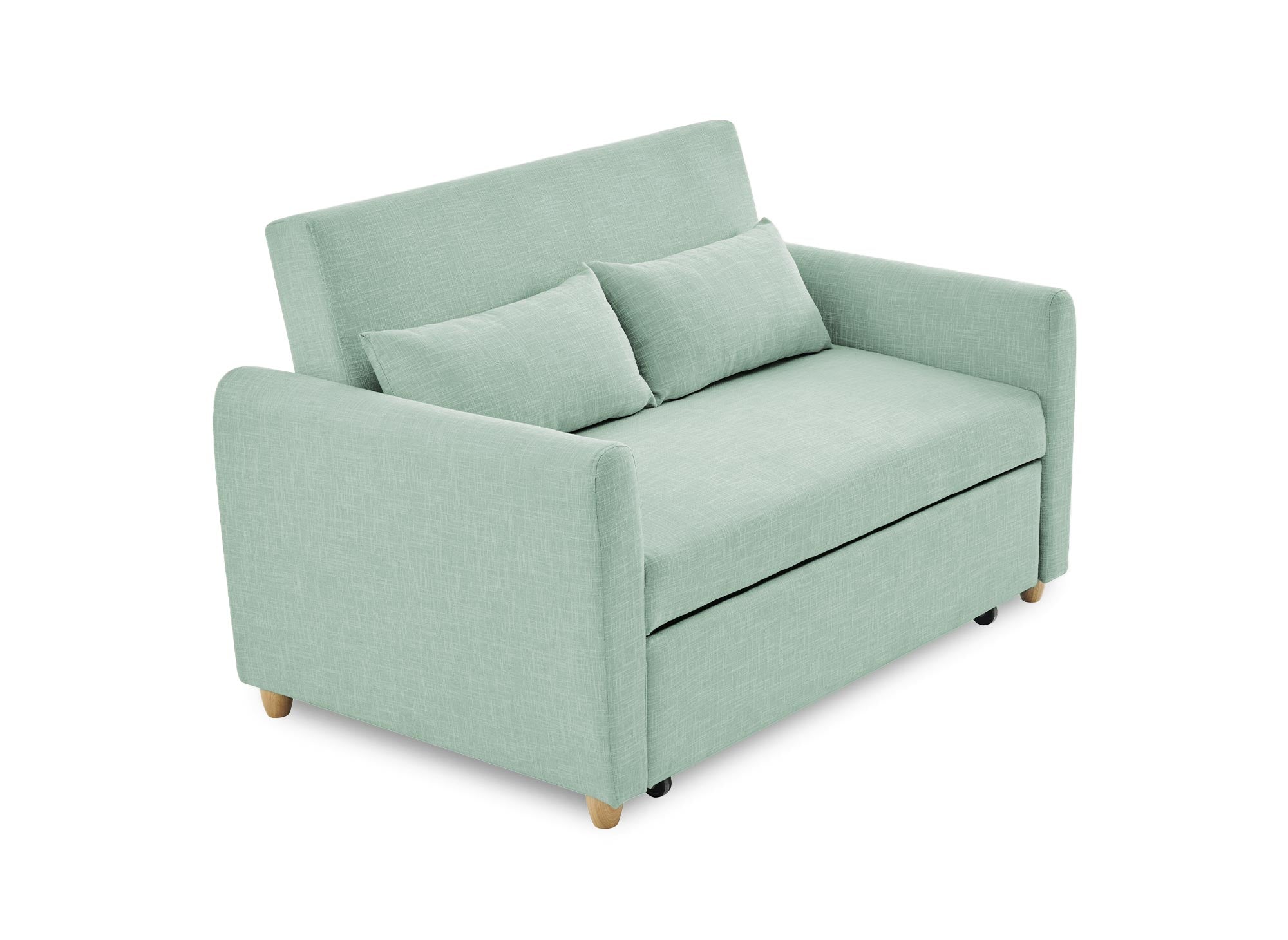 Sofá cama escandinavo convertible KALAYA en tela verde agua