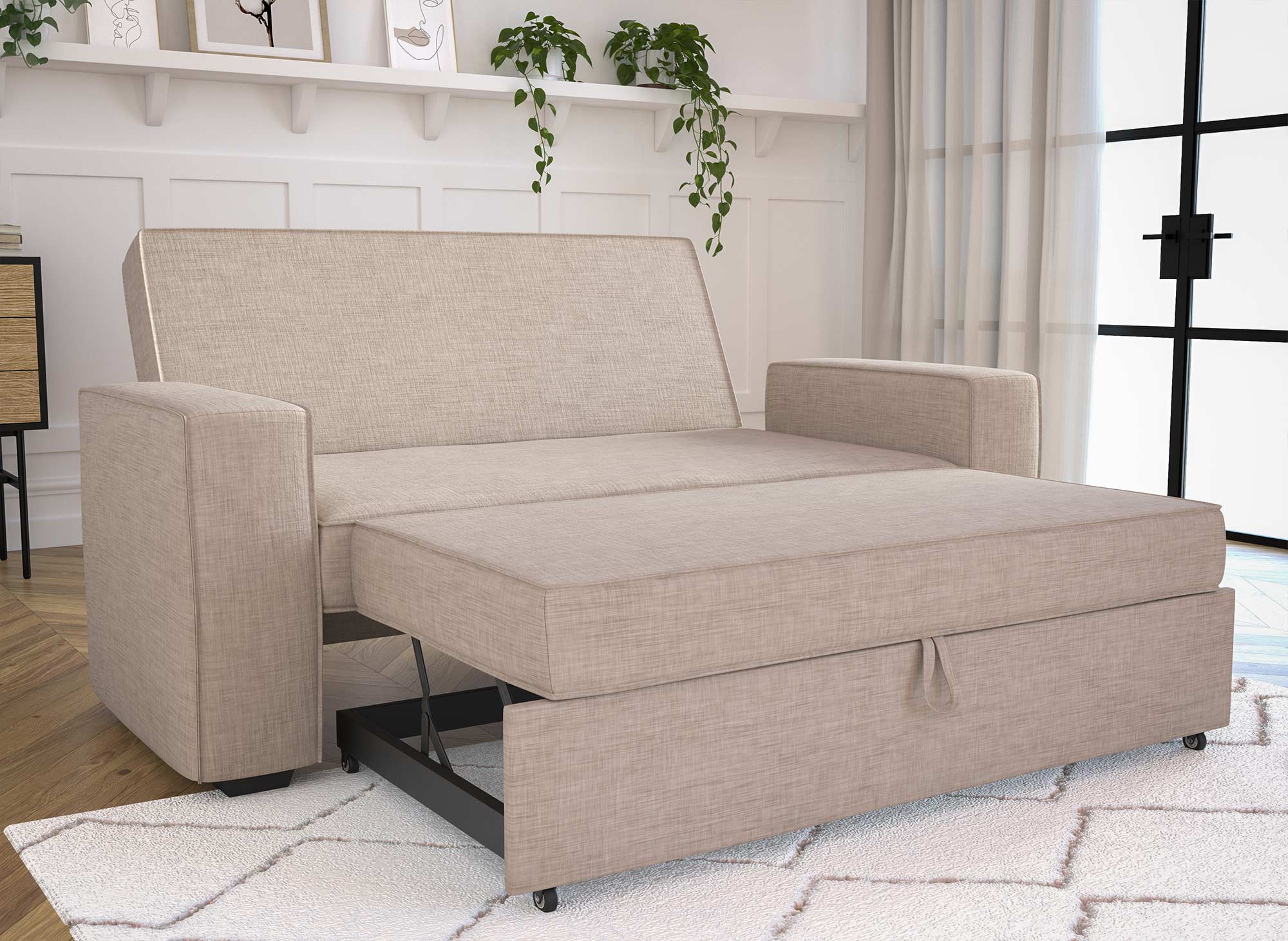 Sofá cama JAMES de 3 plazas en tela beige