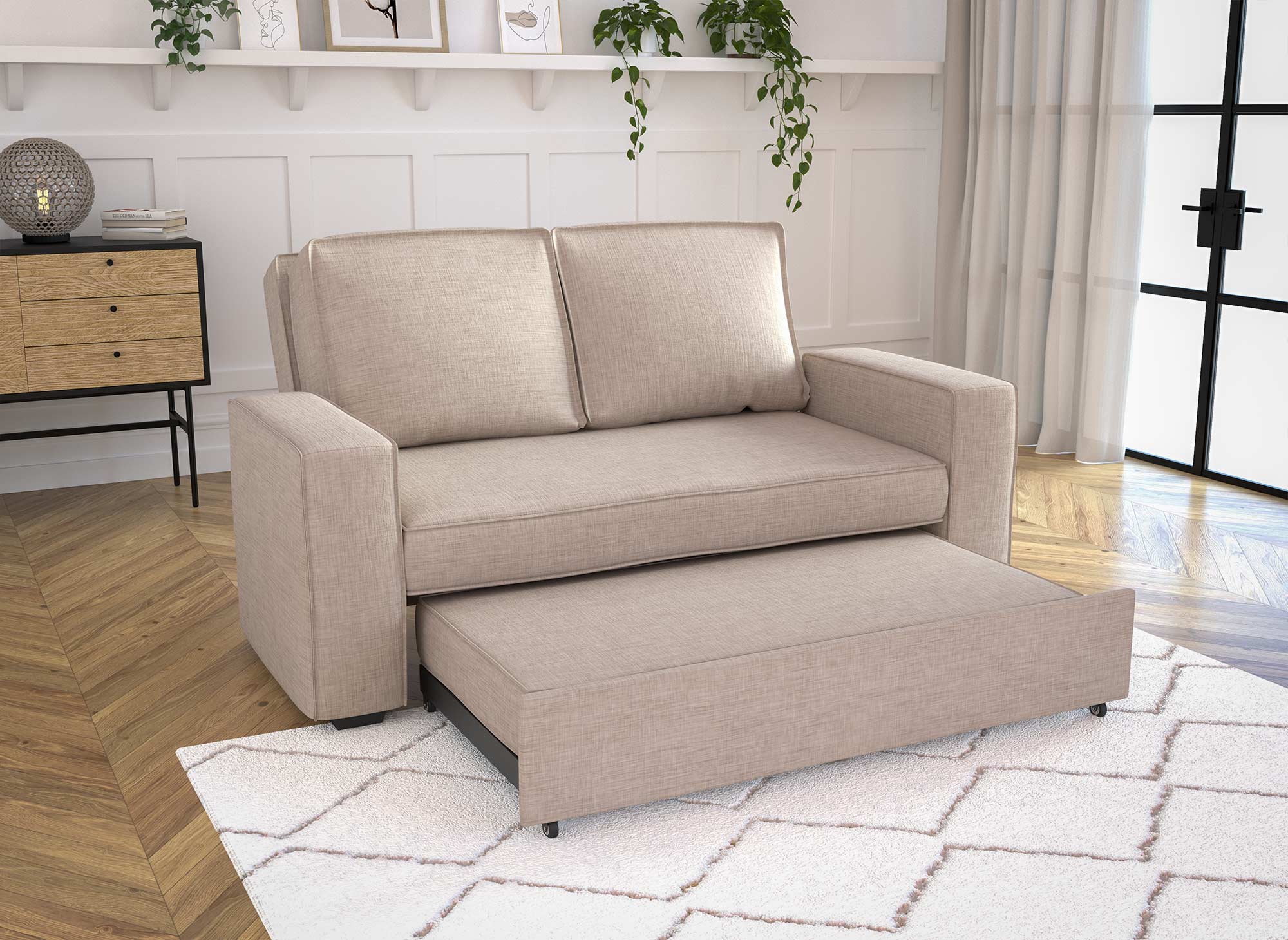 Sofá cama JAMES de 3 plazas en tela beige