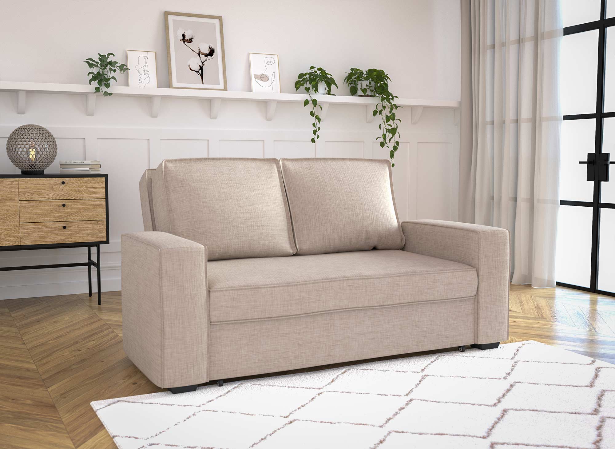 Sofá cama JAMES de 3 plazas en tela beige