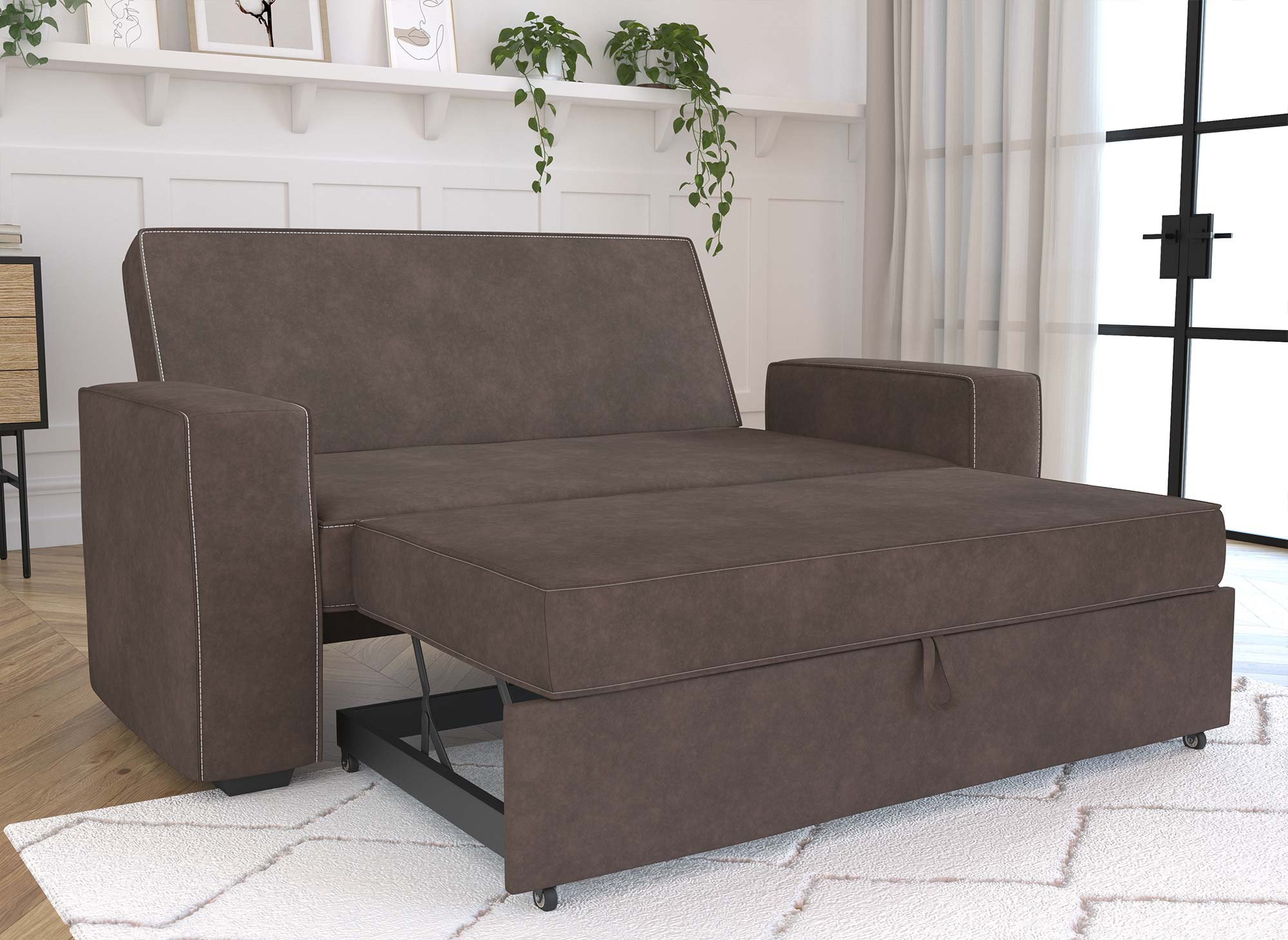 Sofá cama JAMES de 3 plazas en color marrón