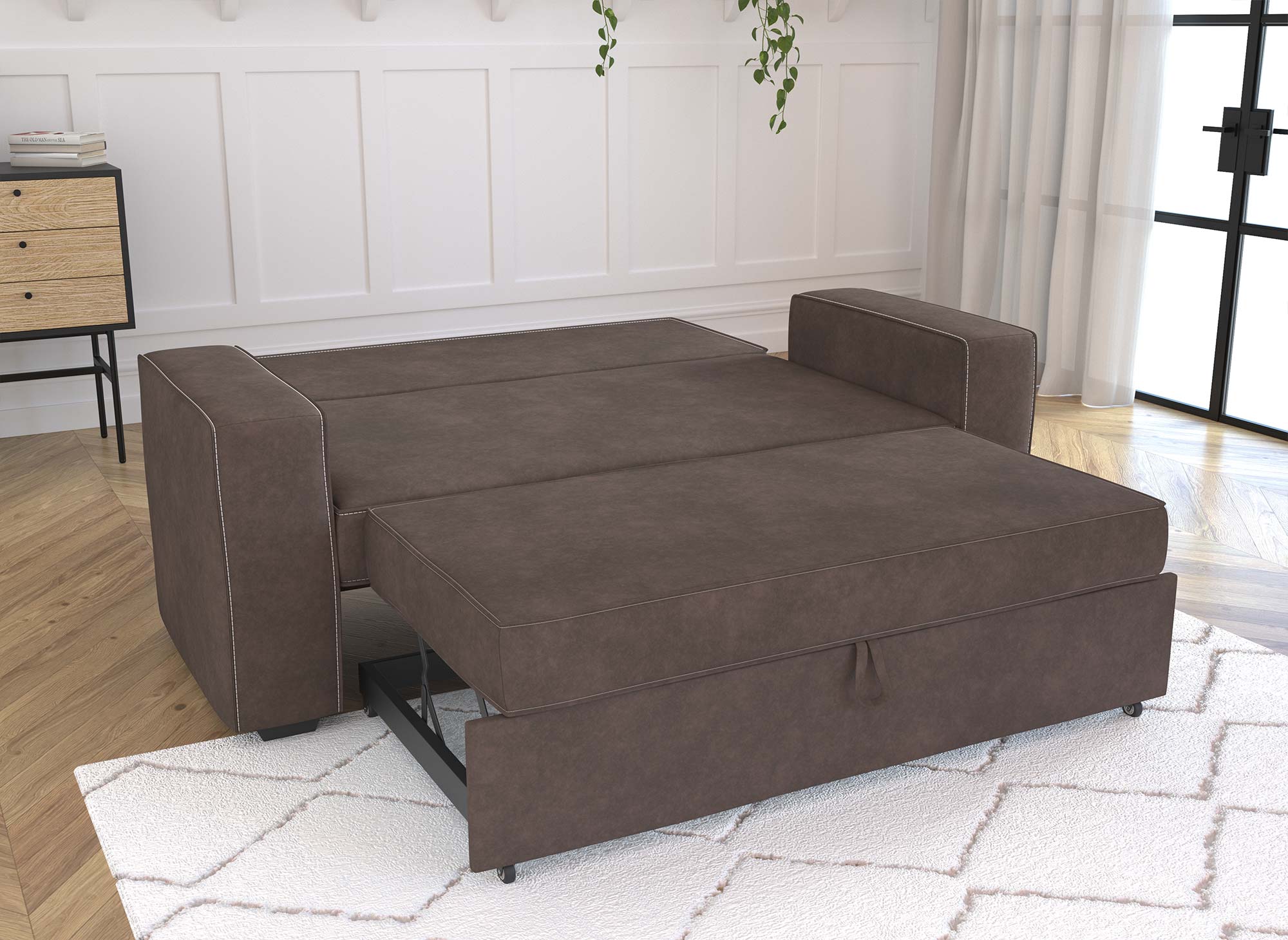 Sofá cama JAMES de 3 plazas en color marrón