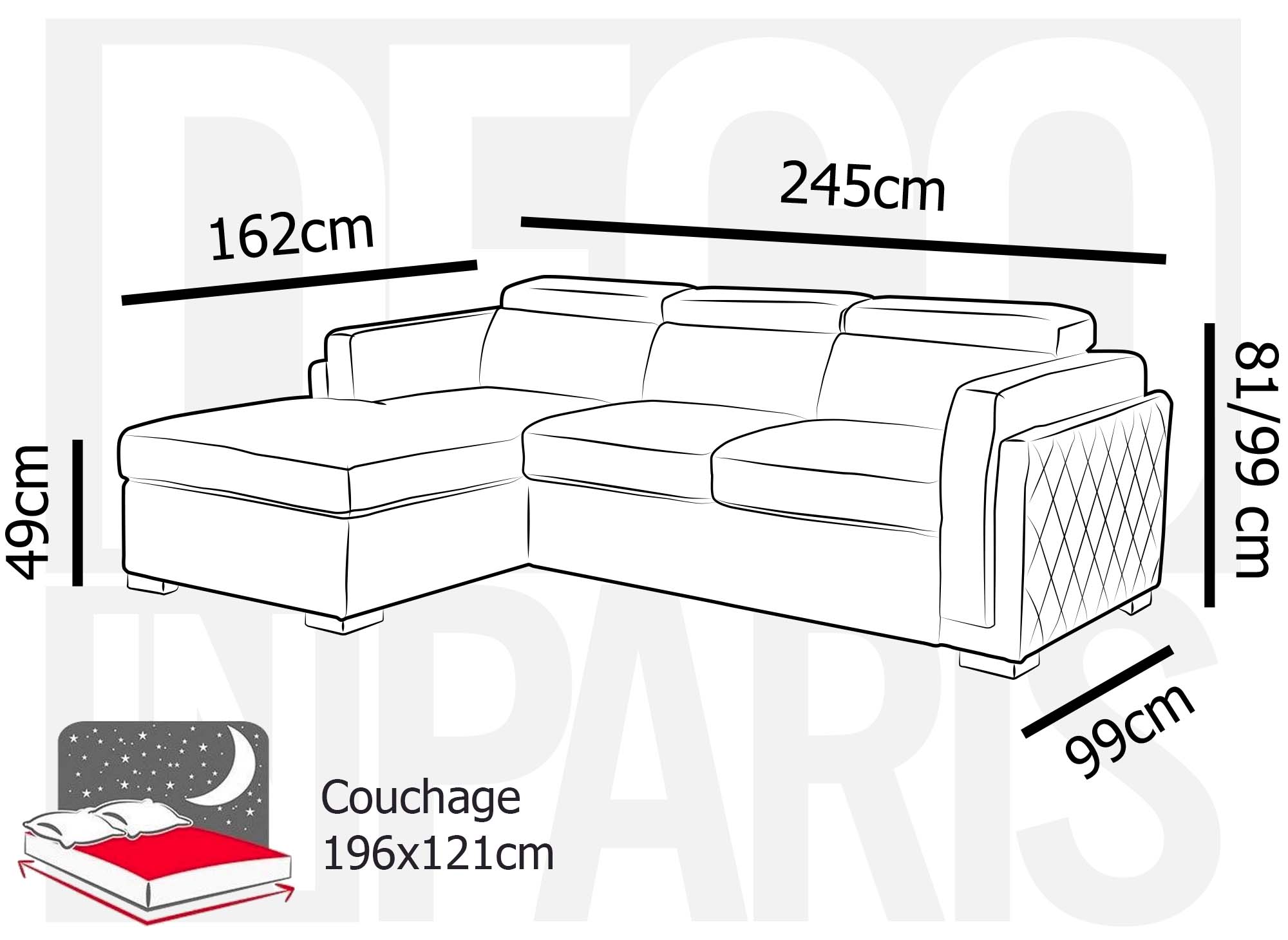 Sofá cama esquinero CHANDLER de tela beige - Esquina izquierda