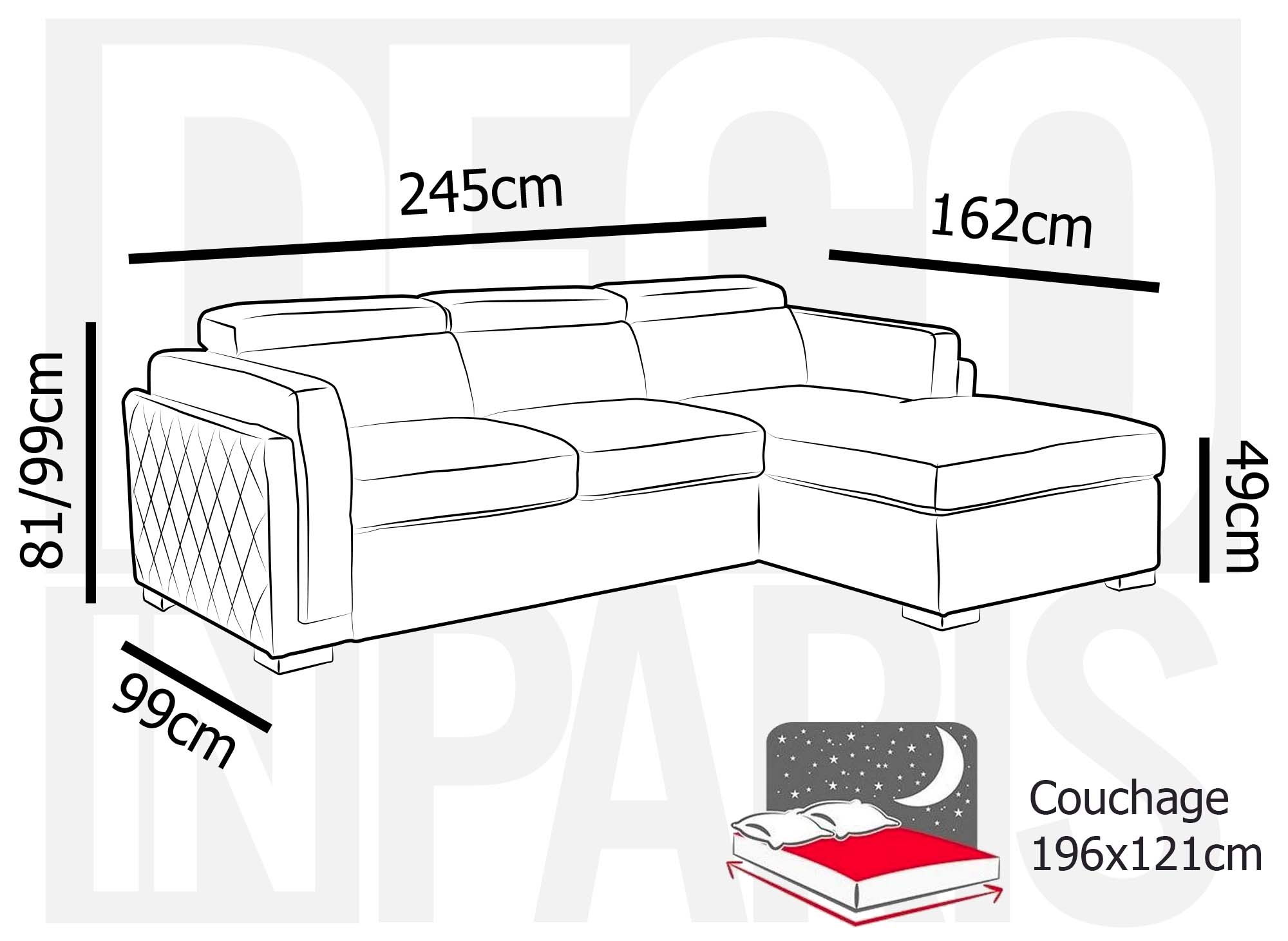 Sofá cama esquinero CHANDLER de tela beige - Esquina derecha