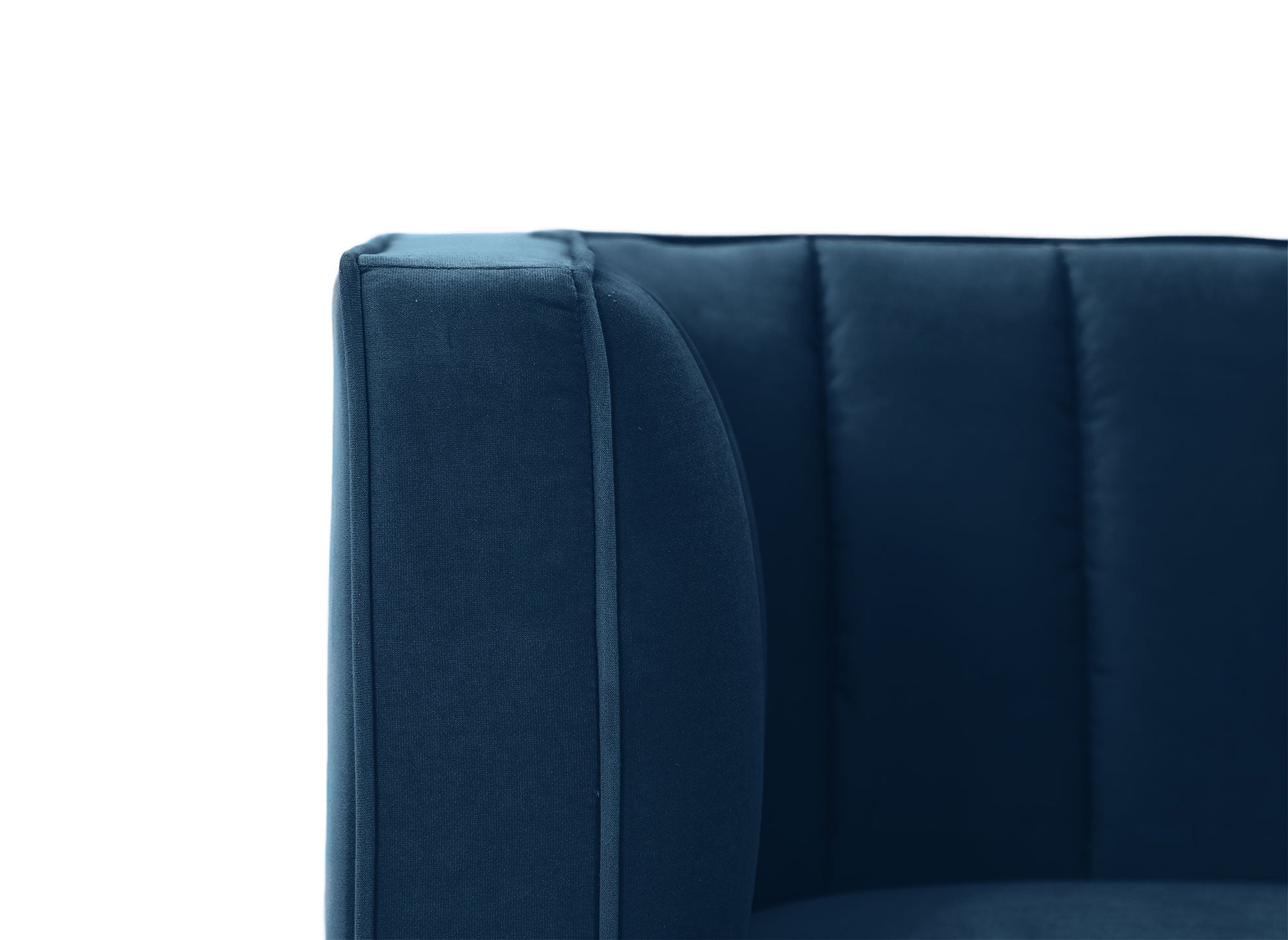 Sillón moderno ROBY en terciopelo azul con patas doradas