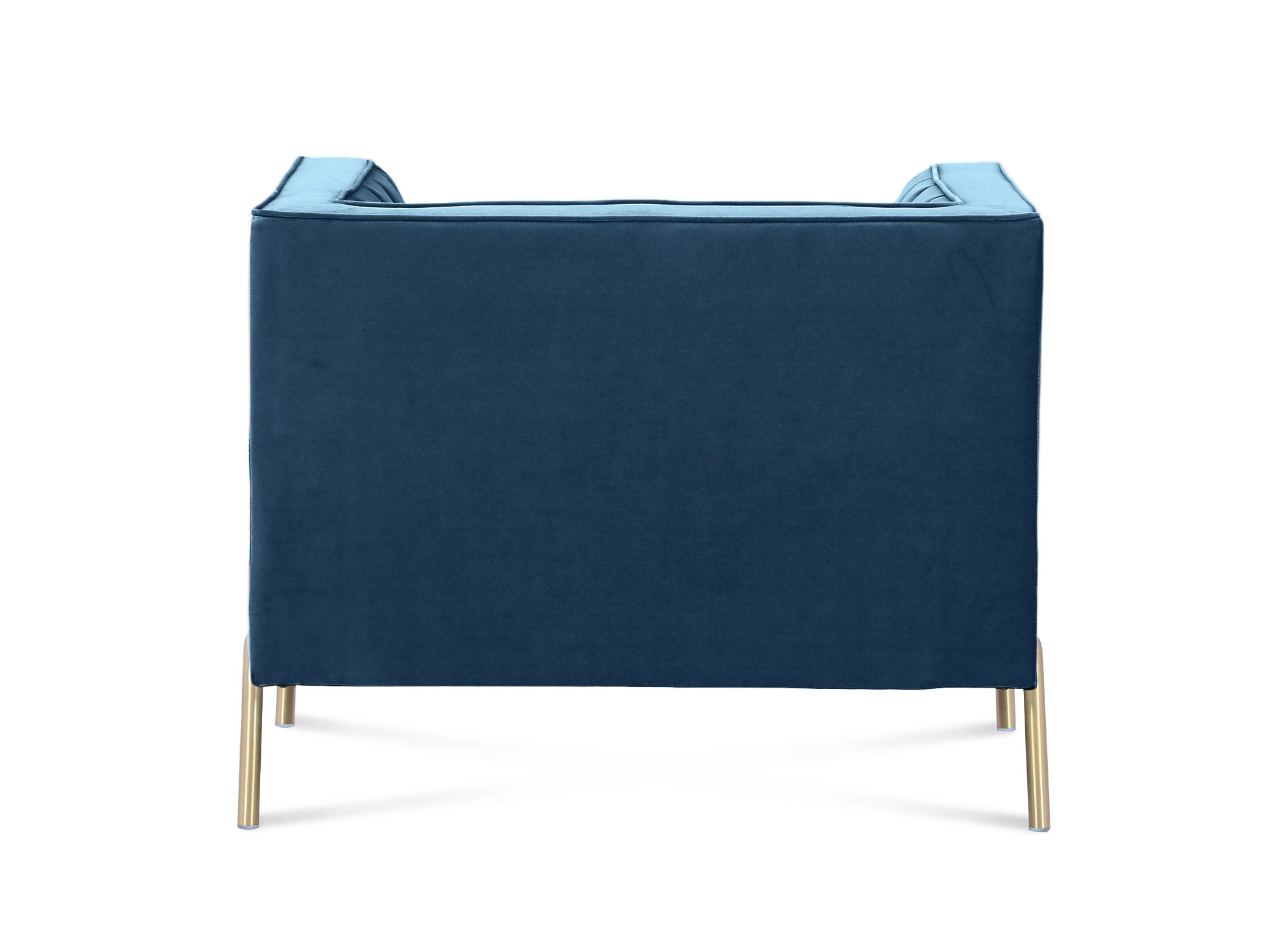 Sillón moderno ROBY en terciopelo azul con patas doradas