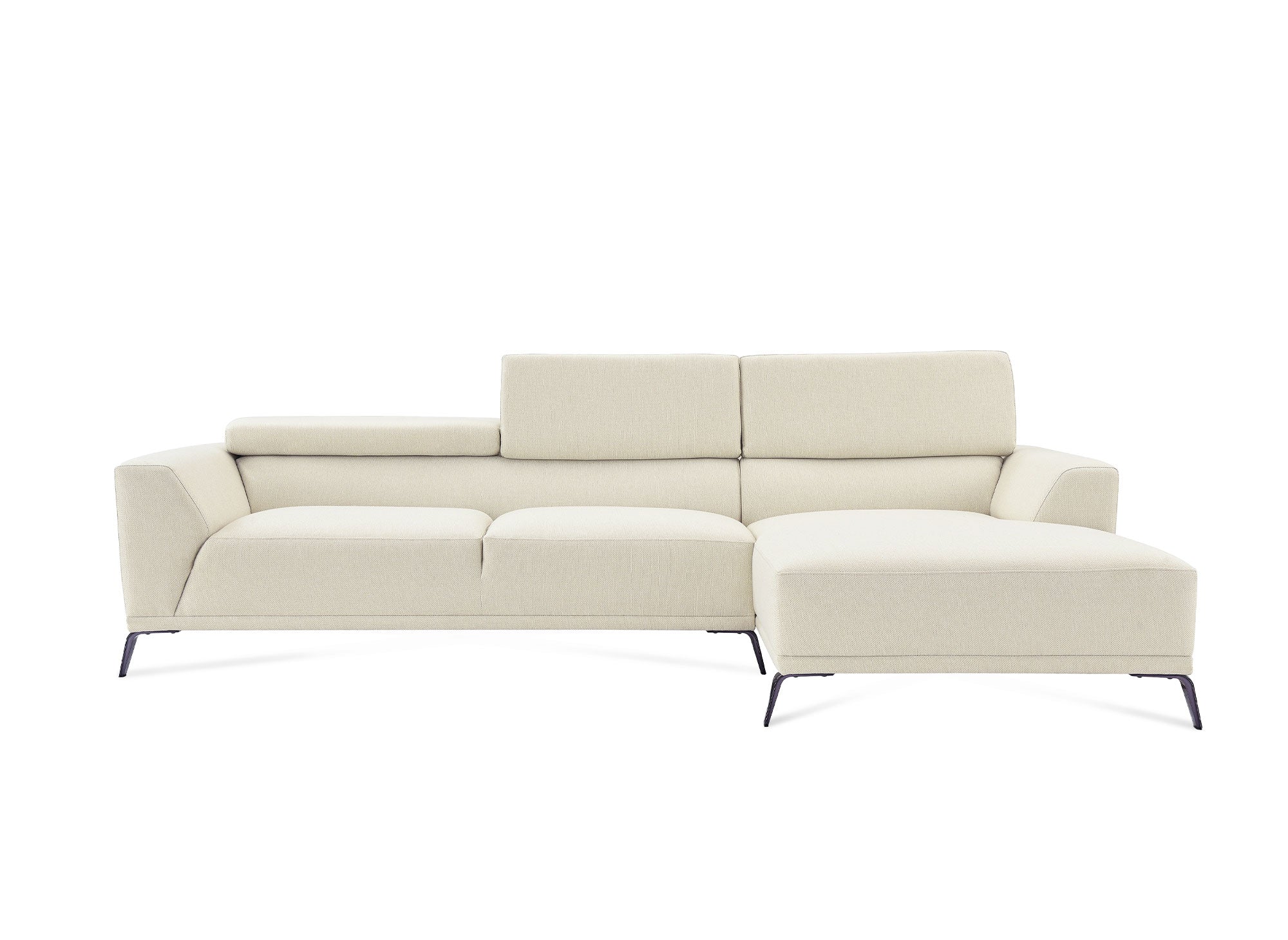Sofá esquinero KALISTA con chaise longue en tela beige - Esquina derecha