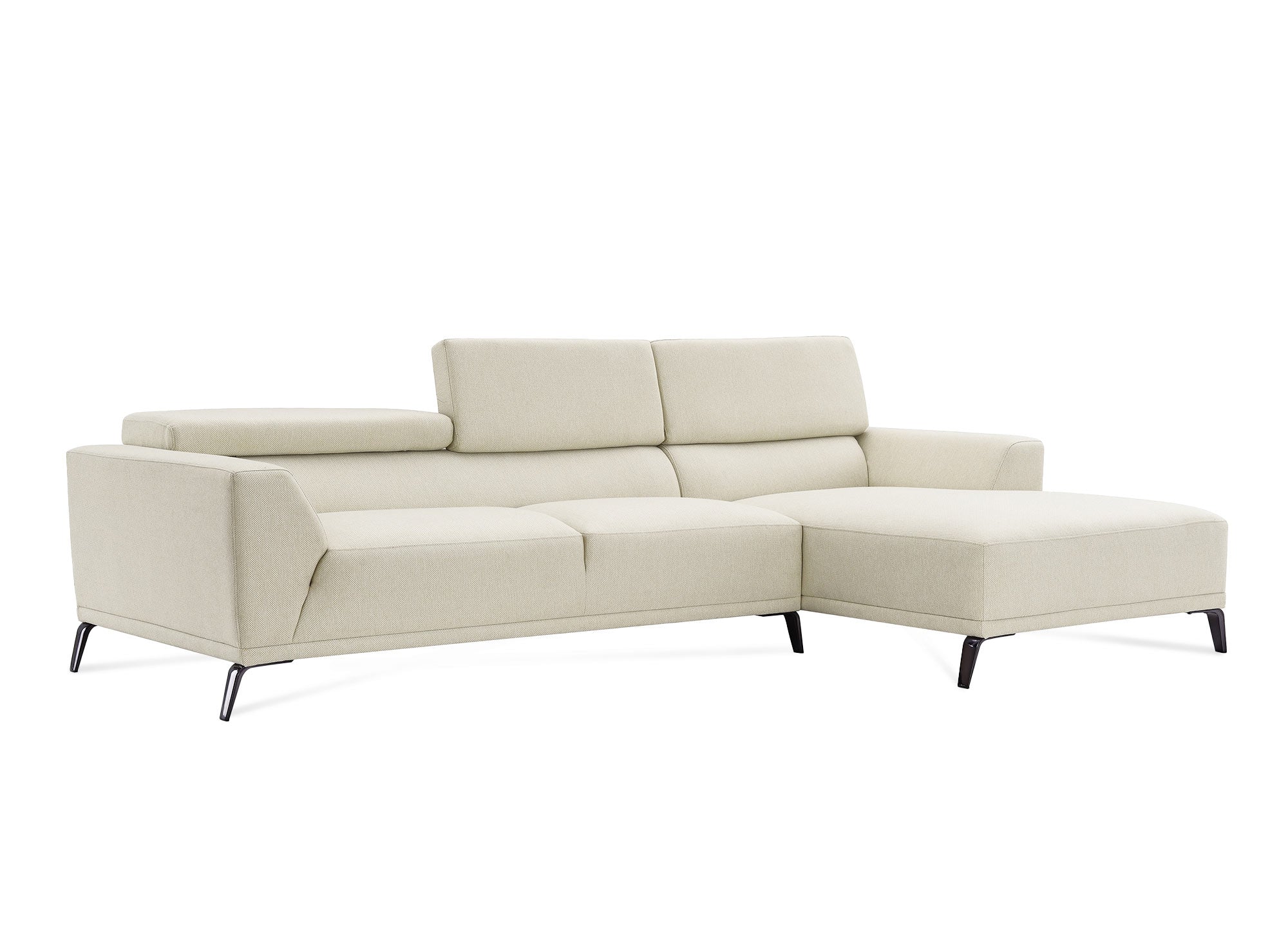 Sofá esquinero KALISTA con chaise longue en tela beige - Esquina derecha