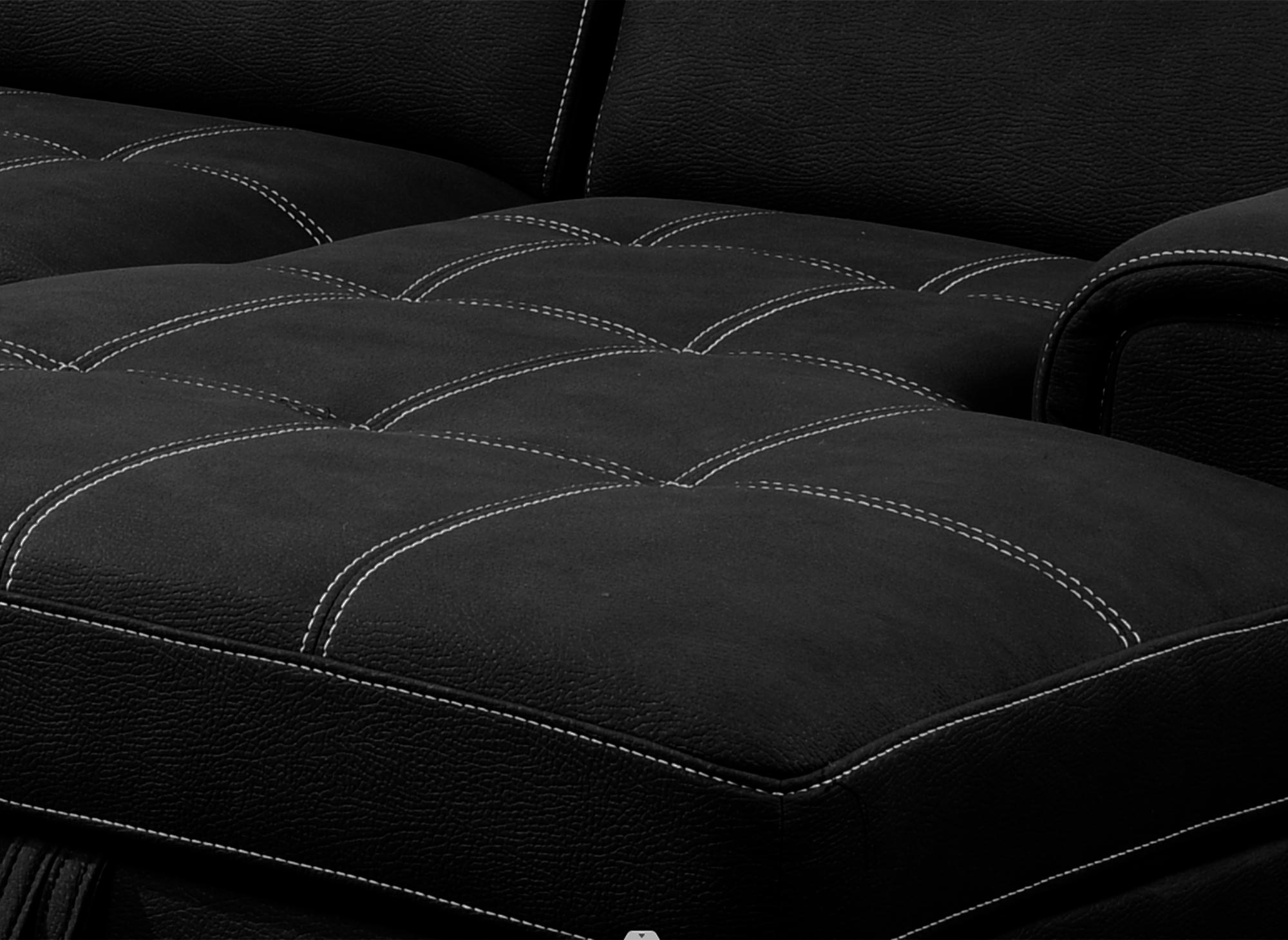 Sofá convertible y panorámico OLIVER con compartimento de almacenamiento en tela negra - Esquina derecha