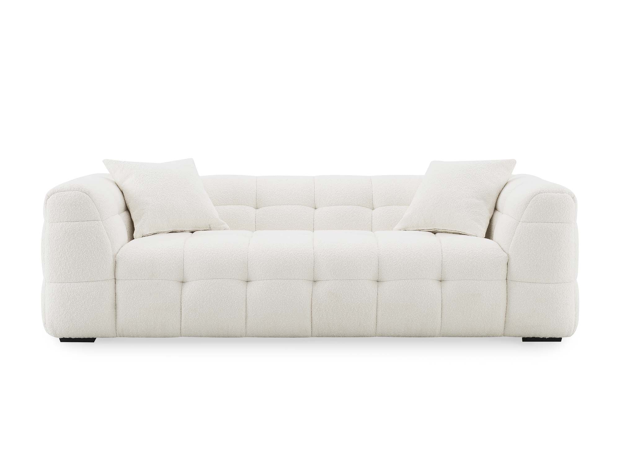 Sofá fijo BELLA de 3 plazas en efecto piel de oveja color blanco roto