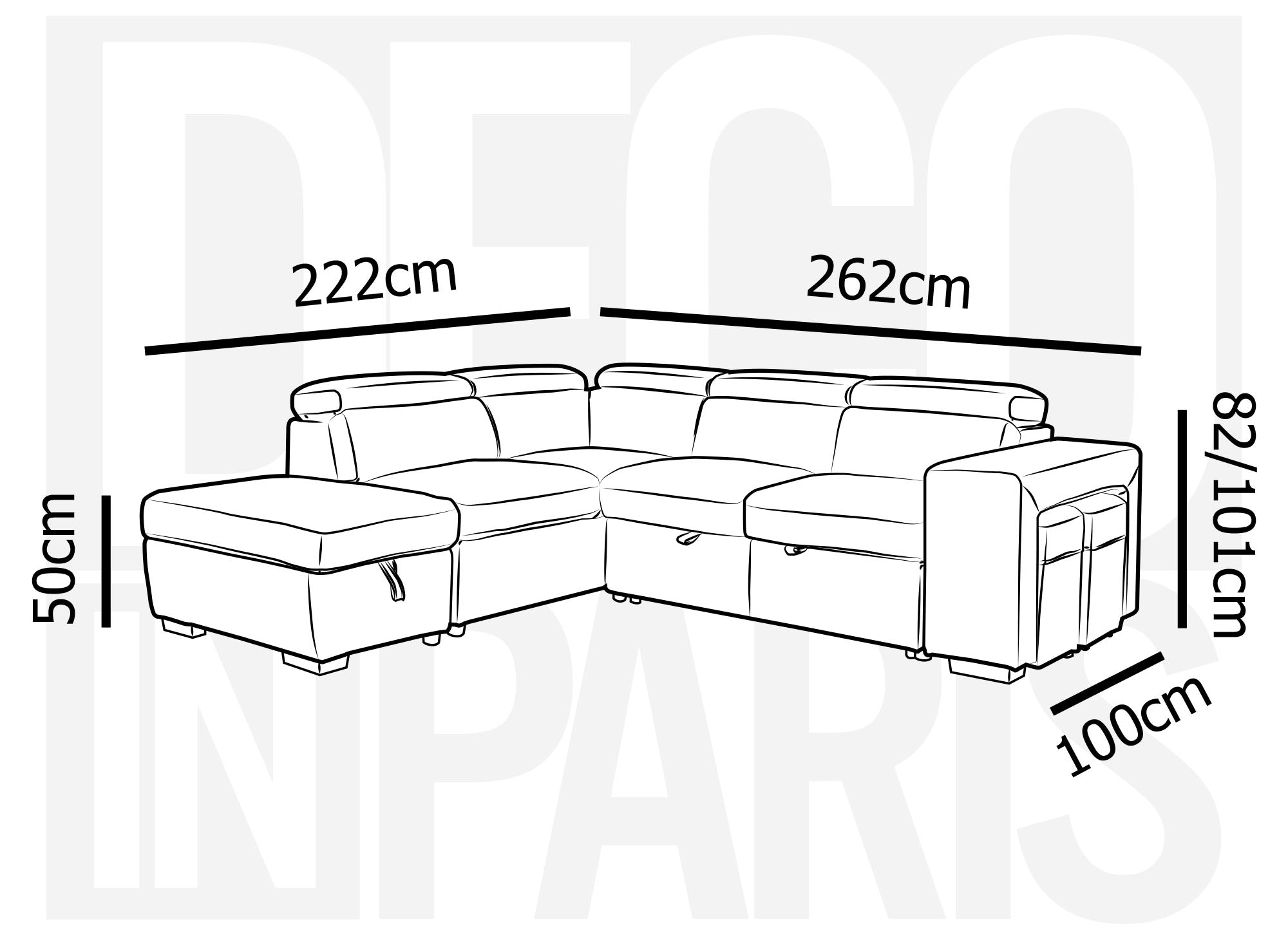 Sofá esquinero convertible DAVON en tela negra - esquina izquierda