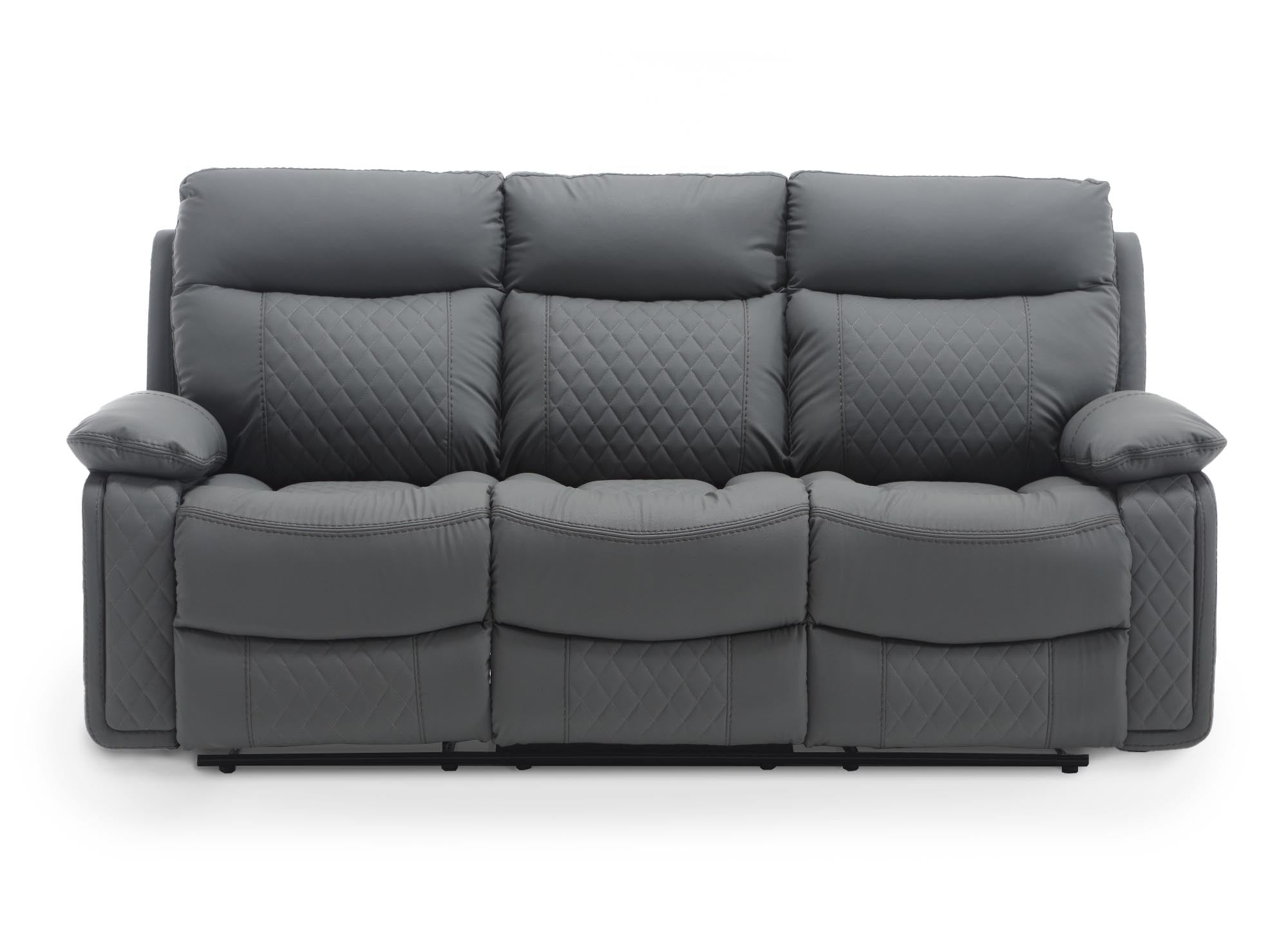 Sofá reclinable eléctrico de 3 plazas ELISE en piel sintética gris oscuro