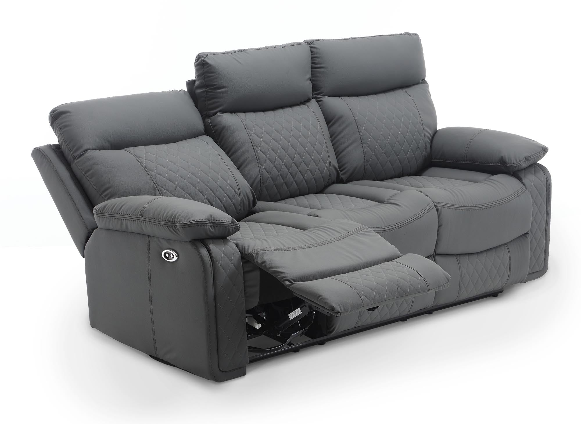 Sofá reclinable eléctrico de 3 plazas ELISE en piel sintética gris oscuro