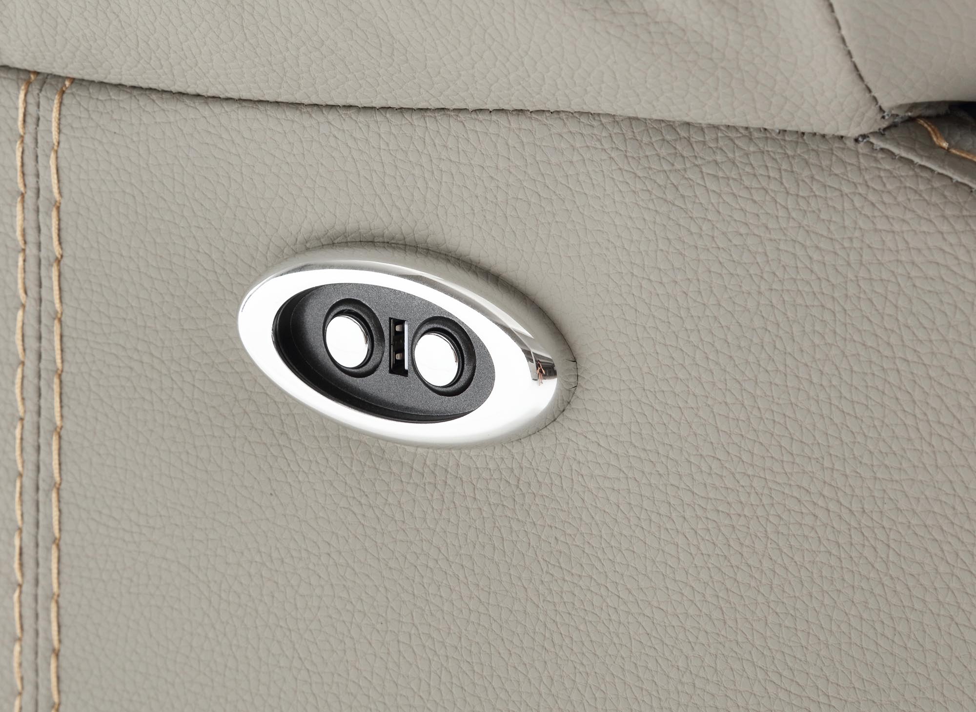 Sofá reclinable eléctrico de 3 plazas ELISE en piel sintética gris claro