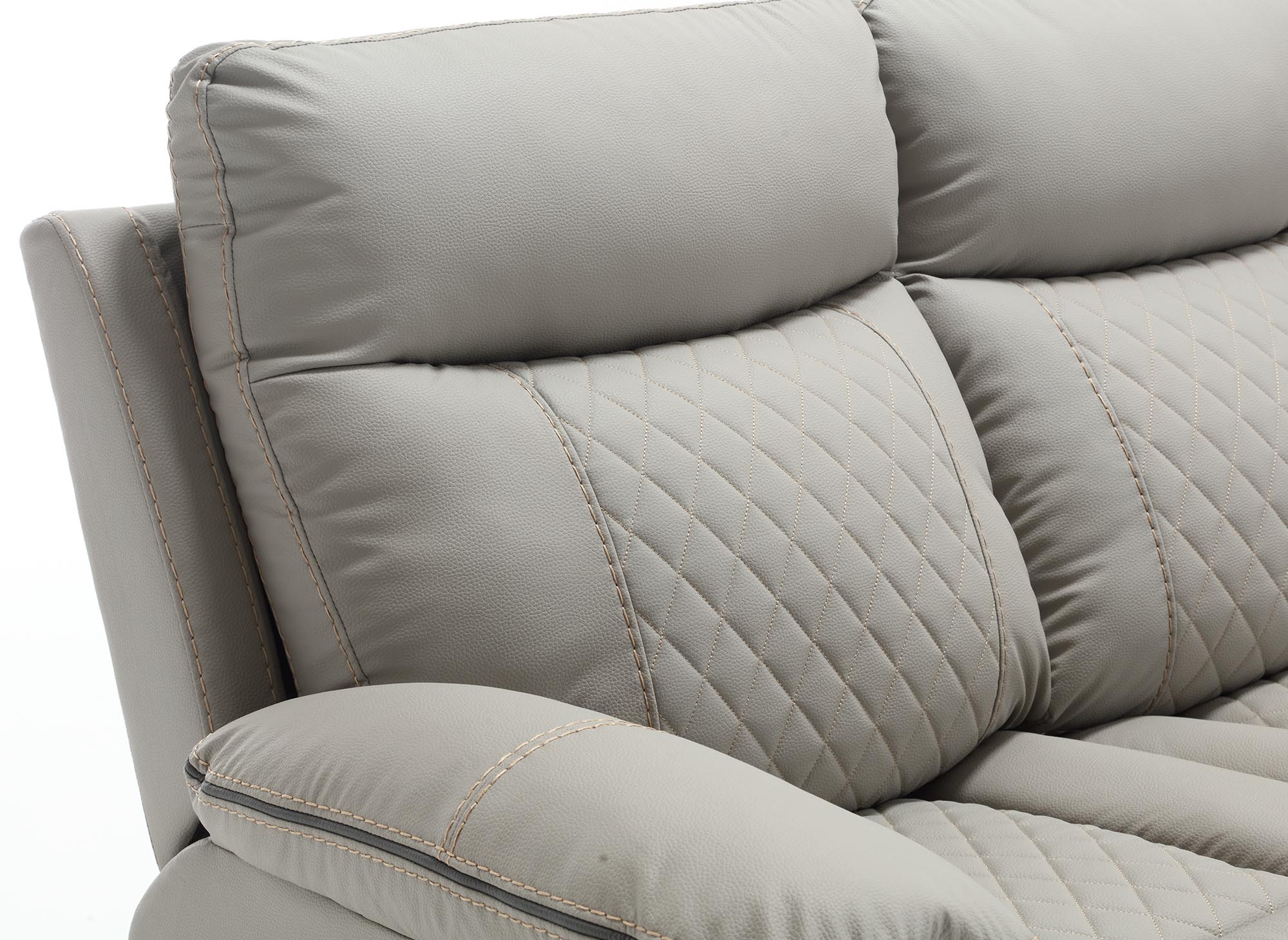 Sofá reclinable eléctrico de 3 plazas ELISE en piel sintética gris claro