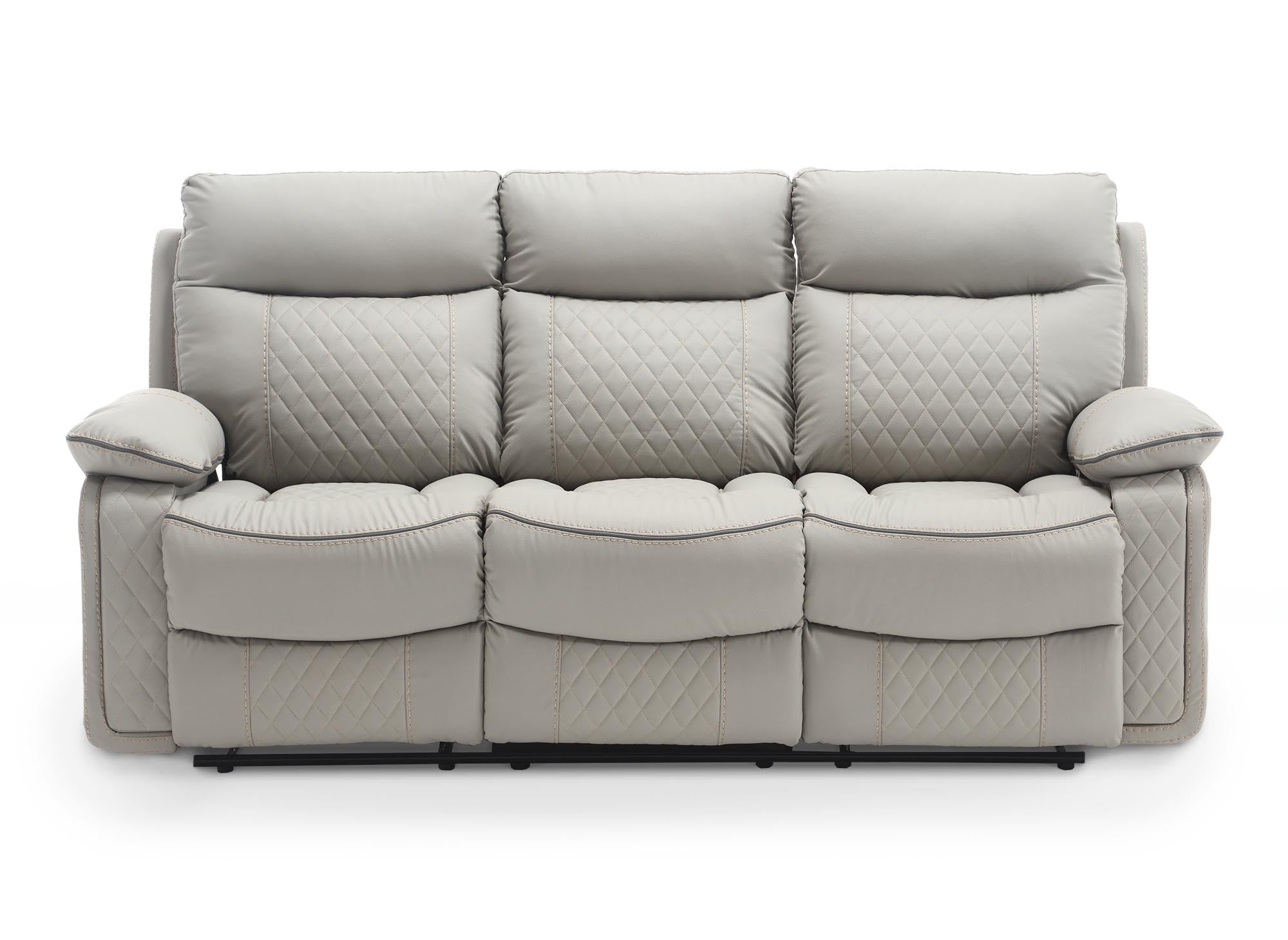 Sofá reclinable eléctrico de 3 plazas ELISE en piel sintética gris claro