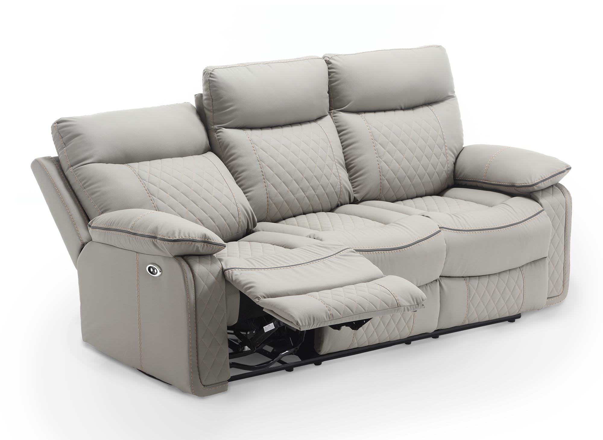 Sofá reclinable eléctrico de 3 plazas ELISE en piel sintética gris claro