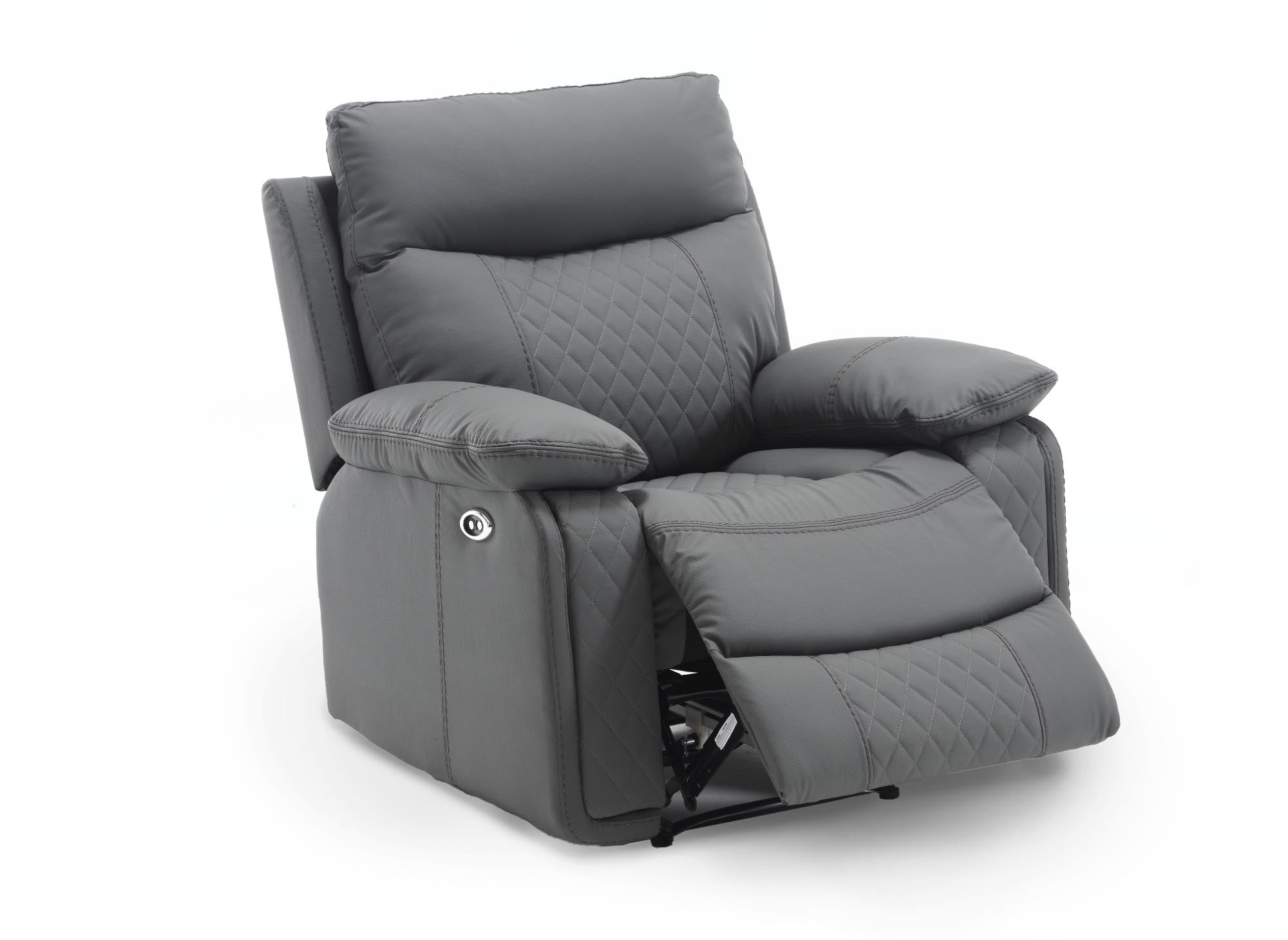 Sillón reclinable eléctrico ELISE en piel sintética gris oscuro