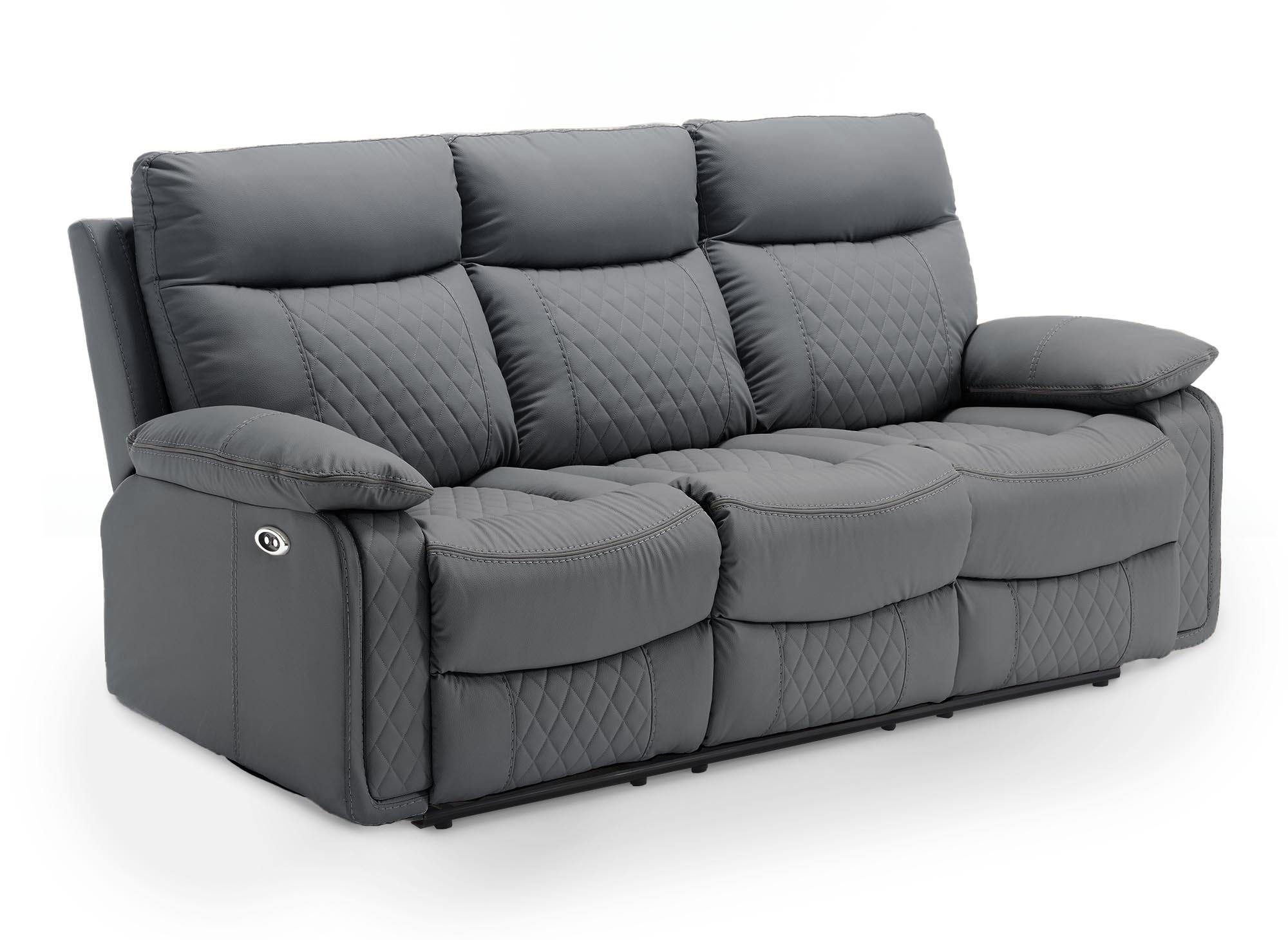 Sofá reclinable eléctrico de 3 plazas ELISE en piel sintética gris oscuro