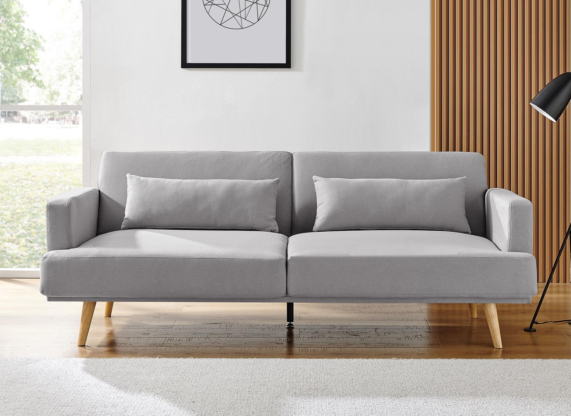 Sofá BART de 3 plazas con mecanismo clic-clac en tela gris