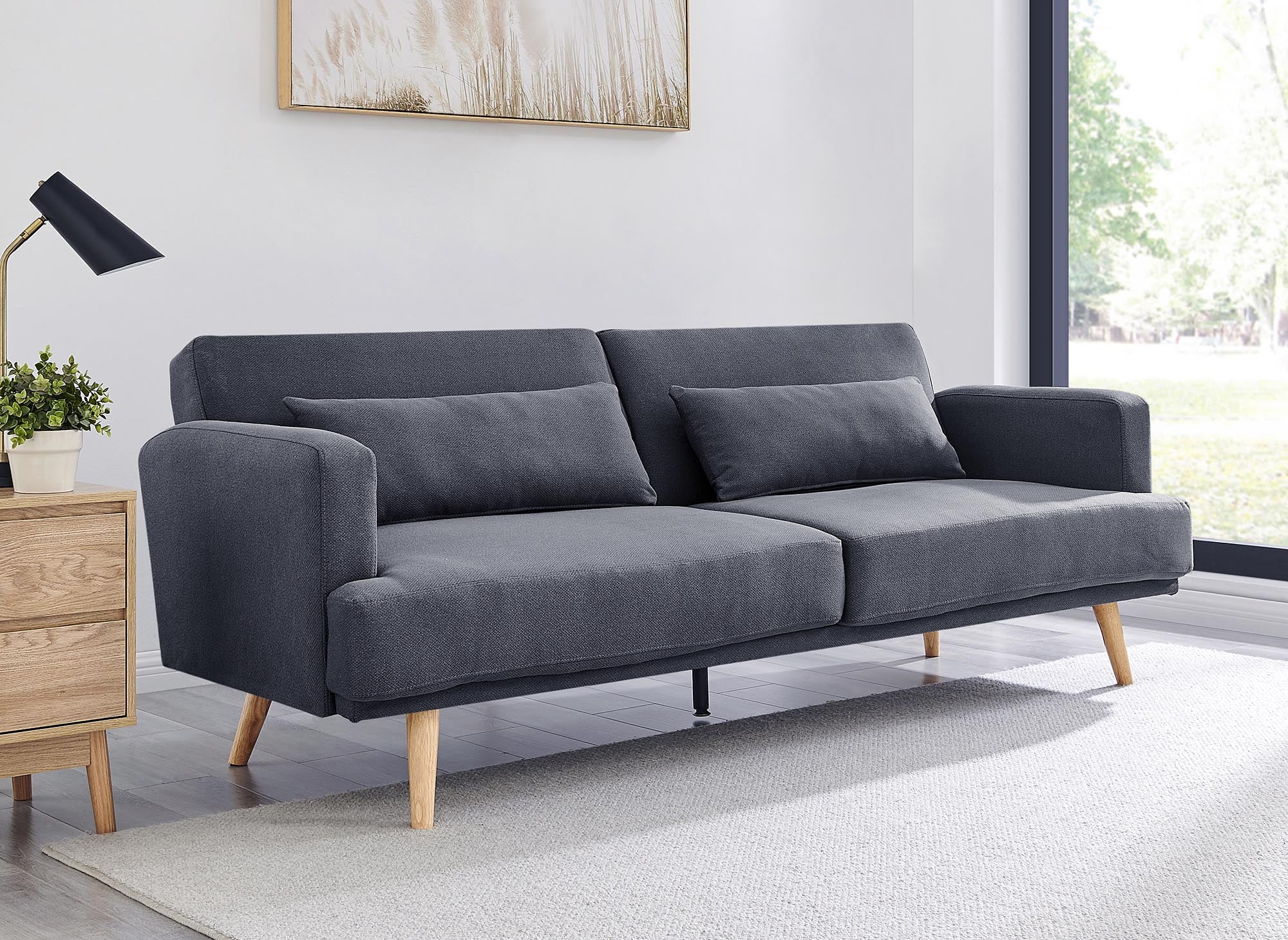 Sofá BART de 3 plazas con mecanismo clic-clac en tela gris oscuro