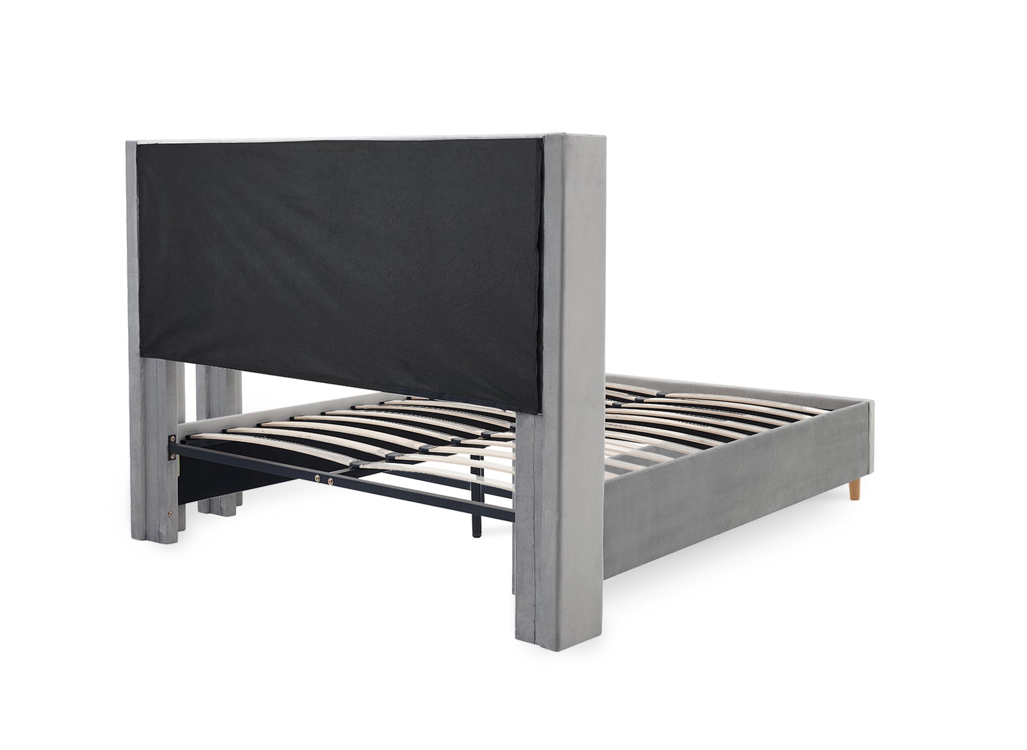 Cama doble MAREVA de terciopelo gris capitoné, 140x190 cm