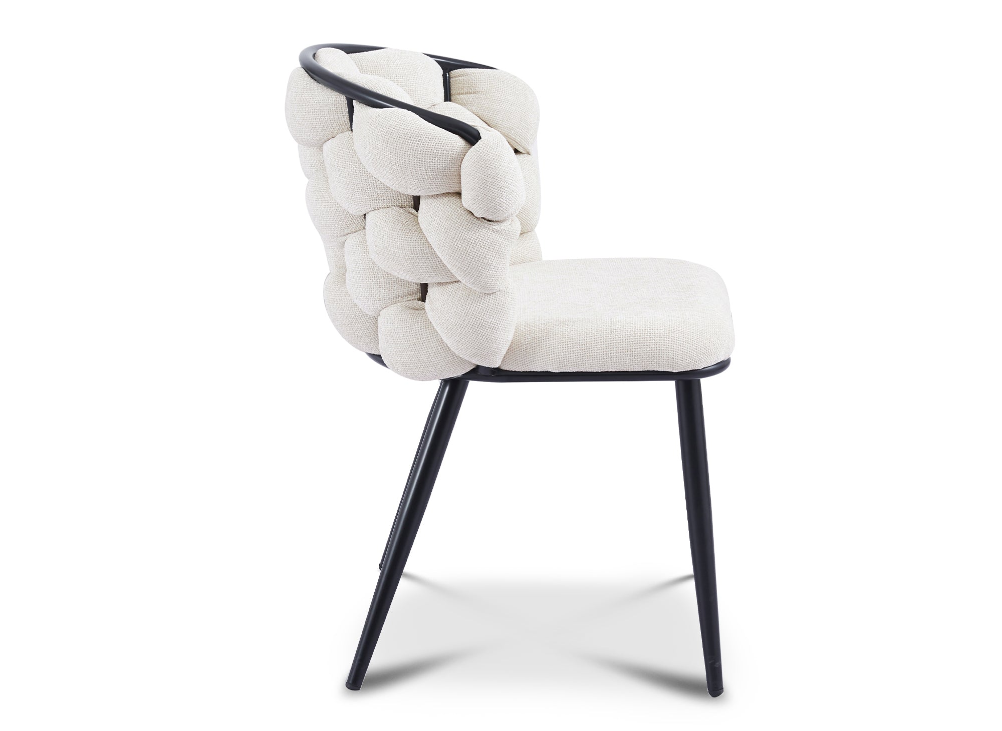 Juego de 2 sillas tapizadas en tela beige con patas de metal negro, CECILE