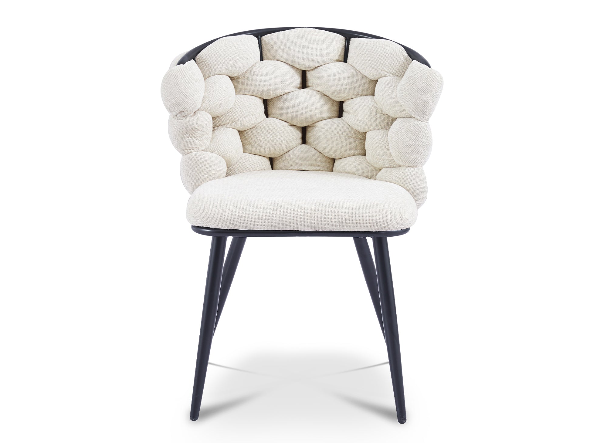 Juego de 2 sillas tapizadas en tela beige con patas de metal negro, CECILE